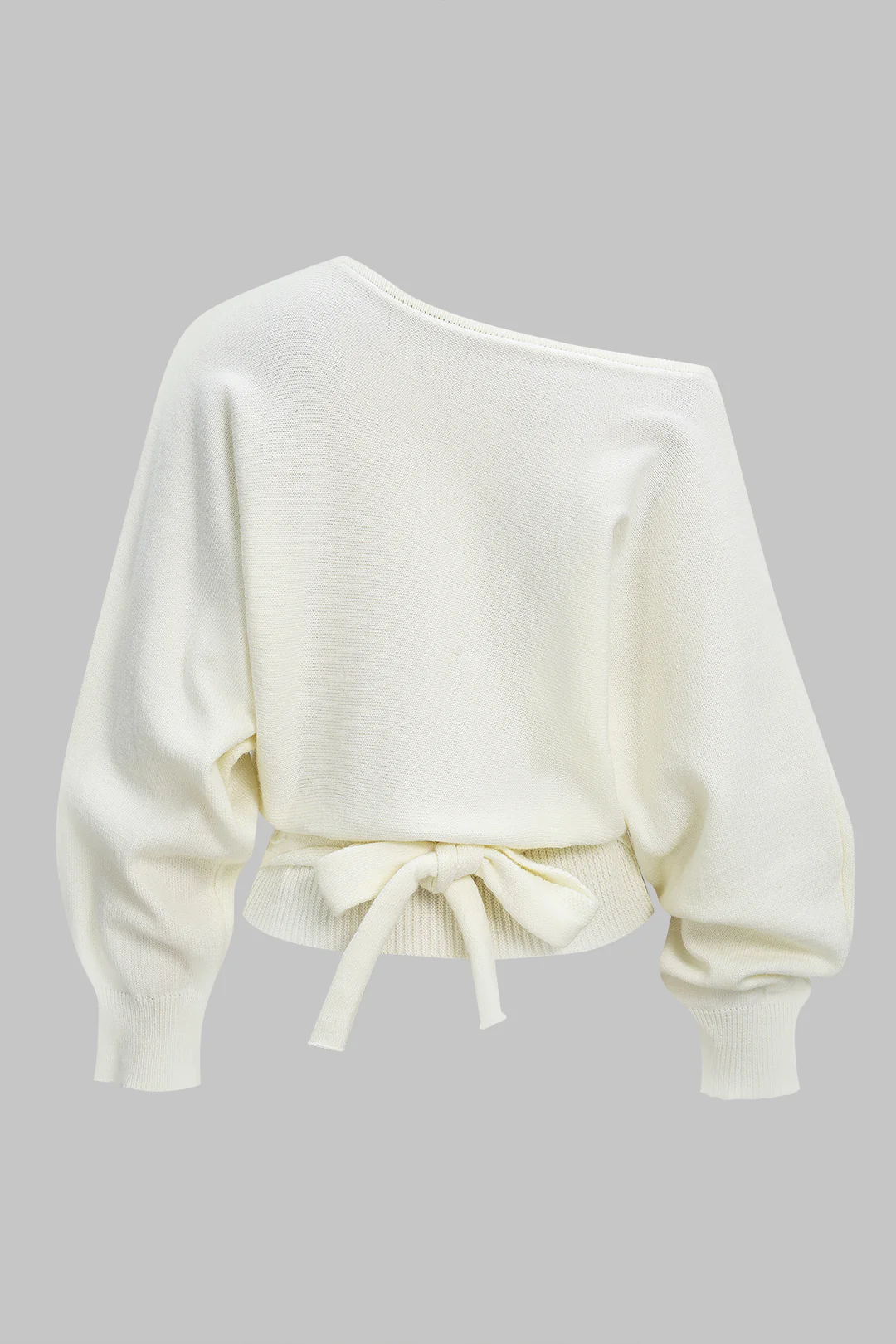 Knit One Shoulder Tie-Back Batwing Long-Sleeve Top - Image 2