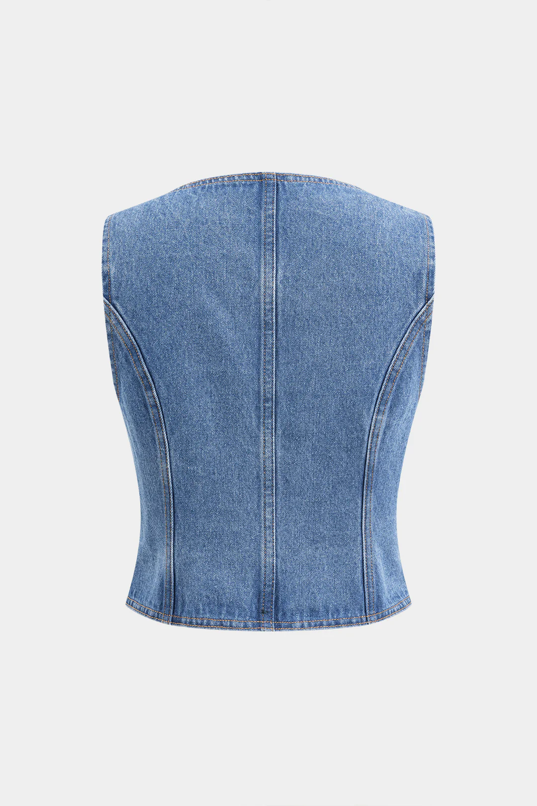 Denim Button Bustier Square Neck Crop Top - Image 2