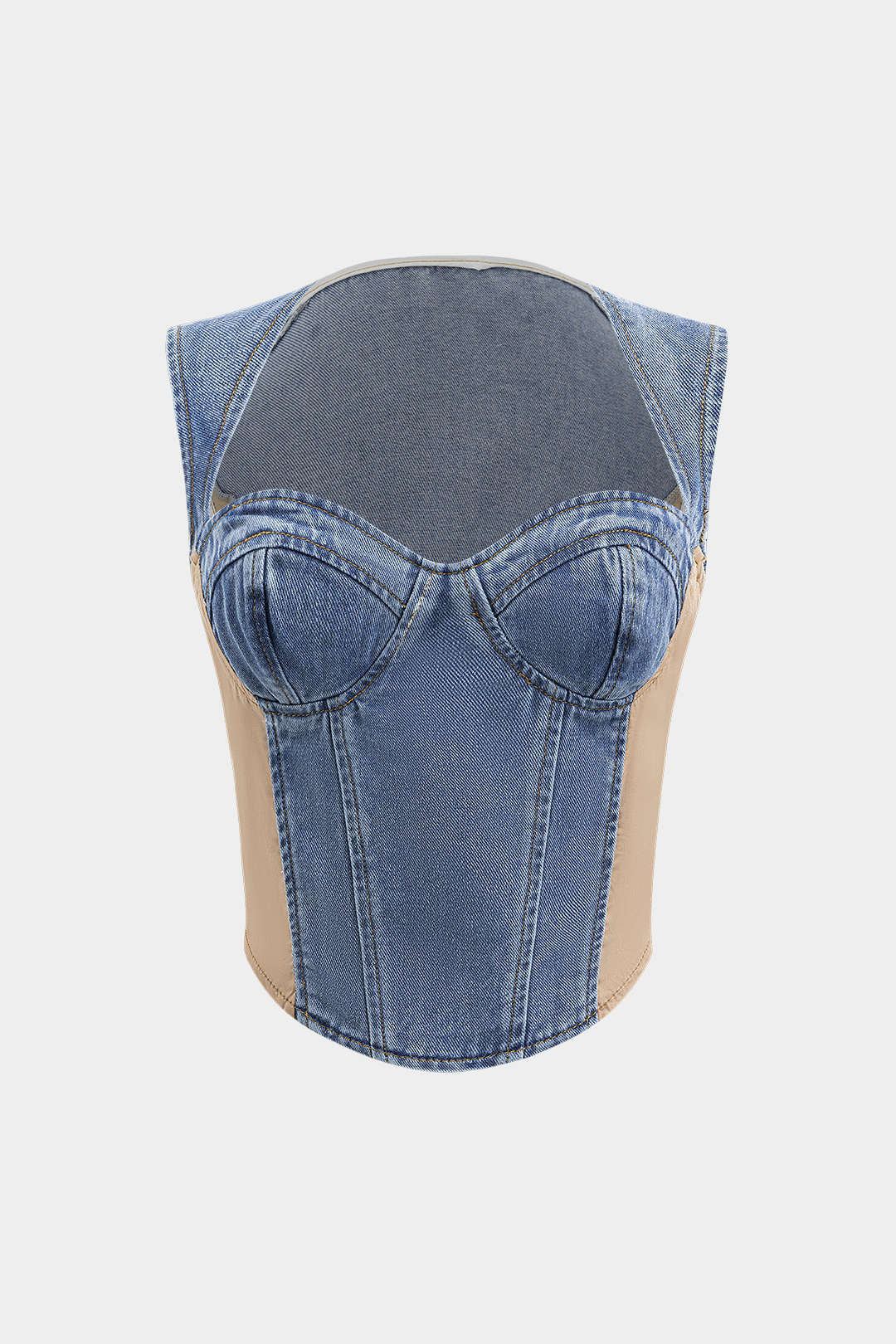 Denim Bustier Patchwork Top - Image 7