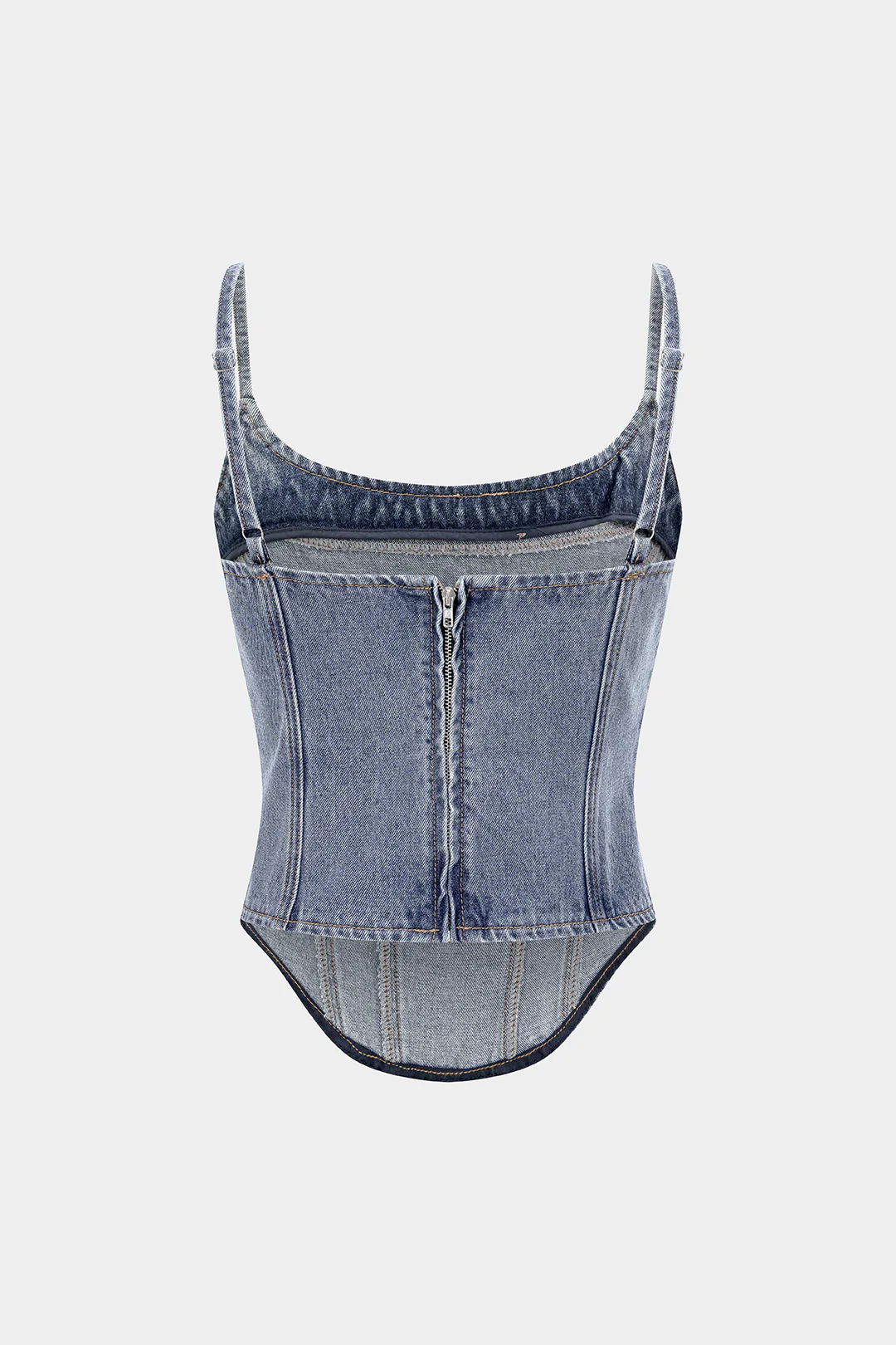 Denim Round Neck Seamdetail Zipper Top - Image 2