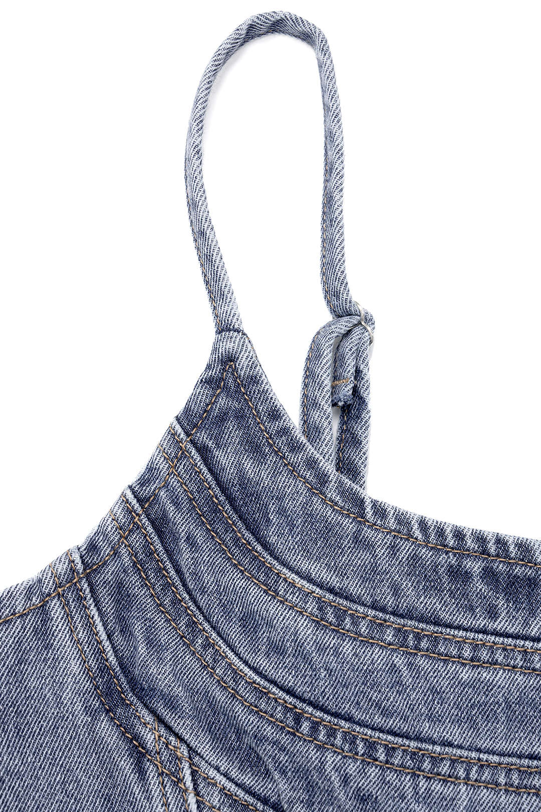 Denim Round Neck Seamdetail Zipper Top - Image 3