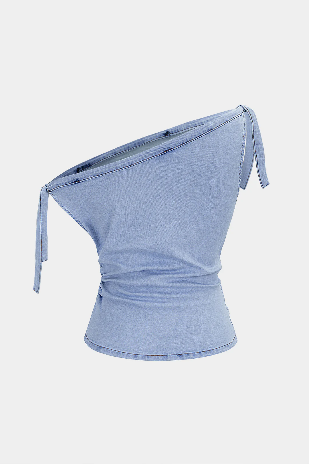 Denim One Shoulder Knotted Cami Top - Image 2
