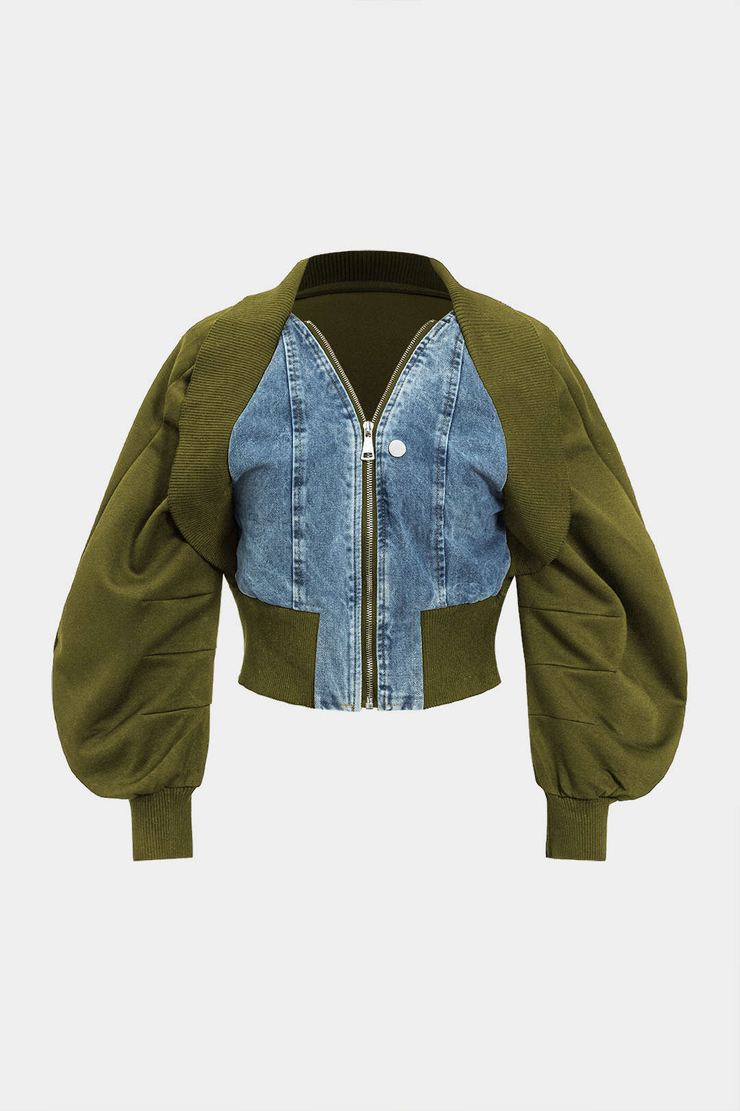 Patchwork Zipper Denim Outerwear Jacket - Image 13