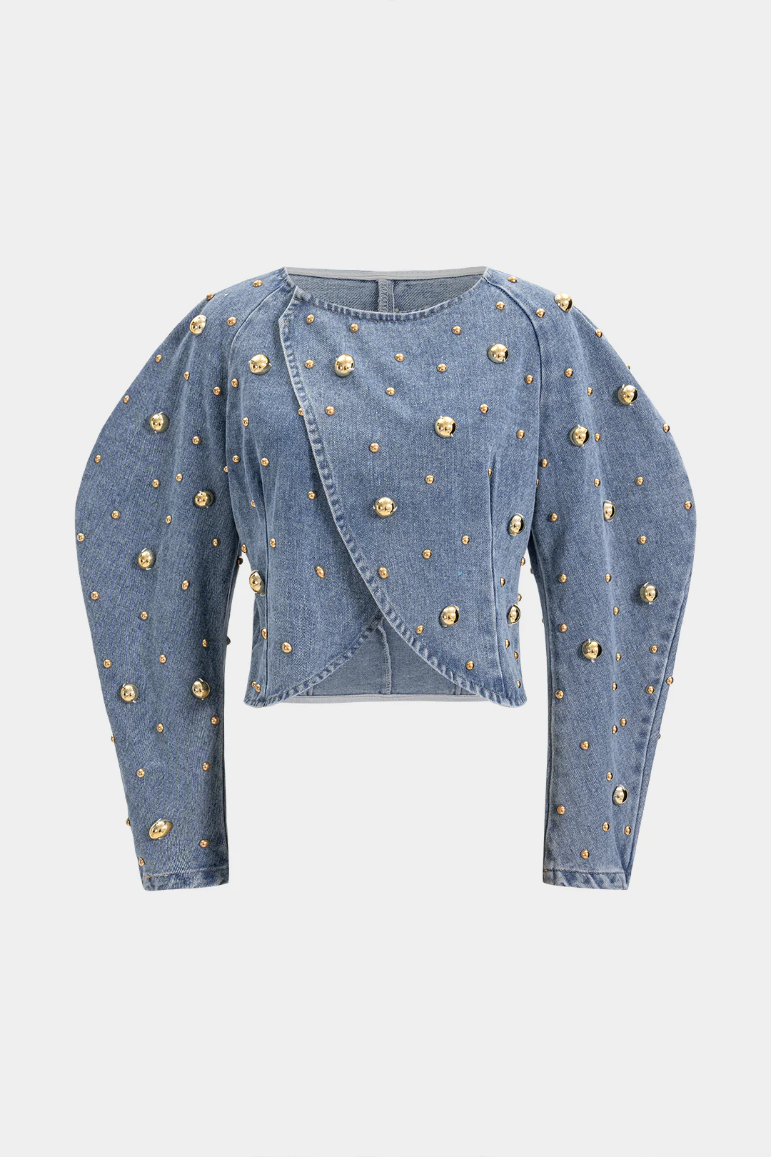 Denim Metallic Rivet Puff Sleeve Outerwear