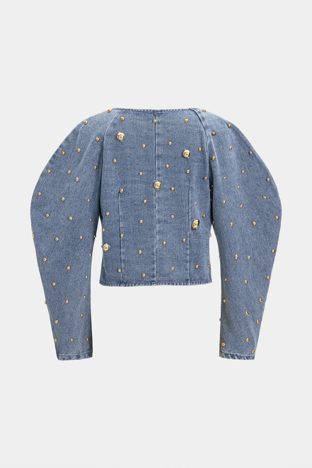 Denim Metallic Rivet Puff Sleeve Outerwear - Image 2