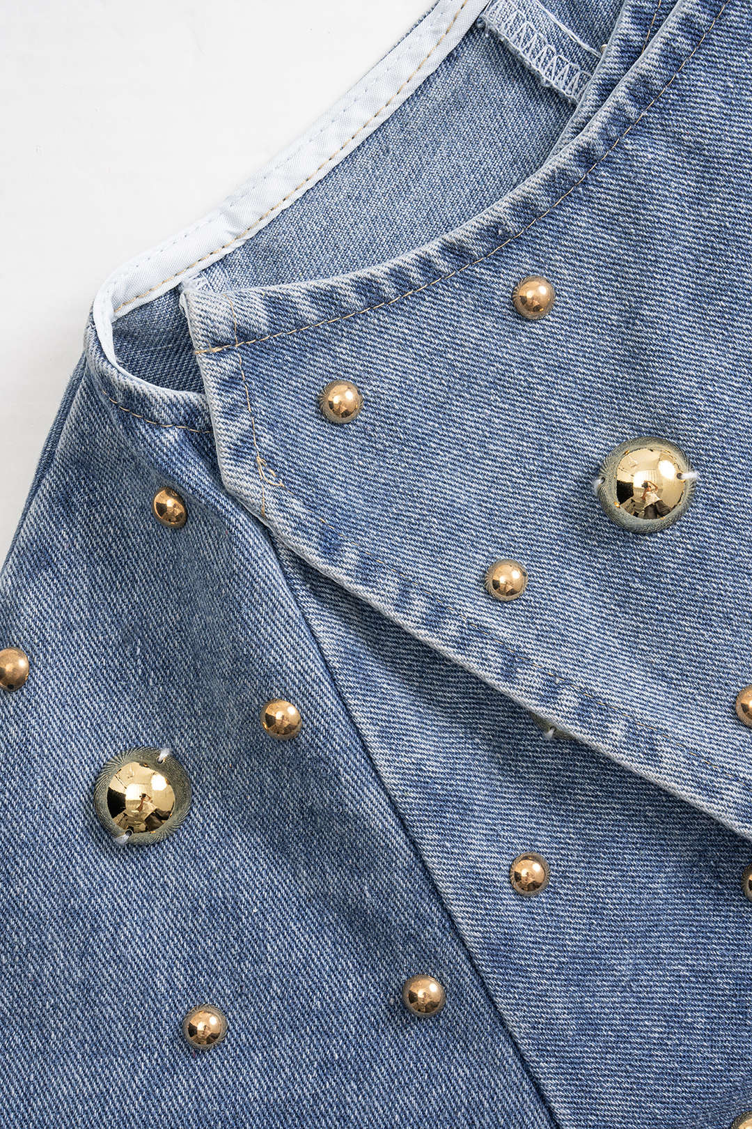 Denim Metallic Rivet Puff Sleeve Outerwear - Image 3