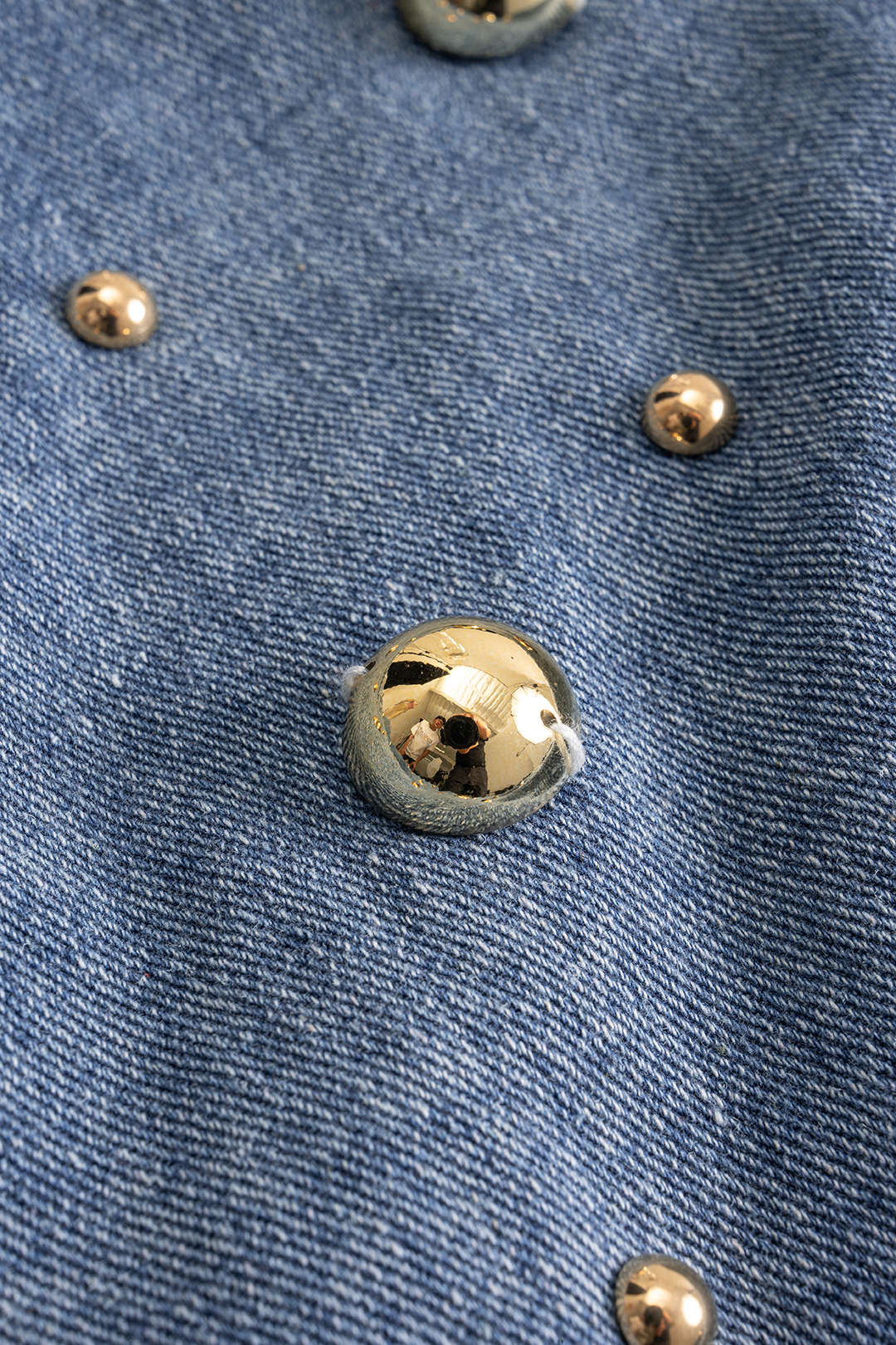 Denim Metallic Rivet Puff Sleeve Outerwear - Image 6