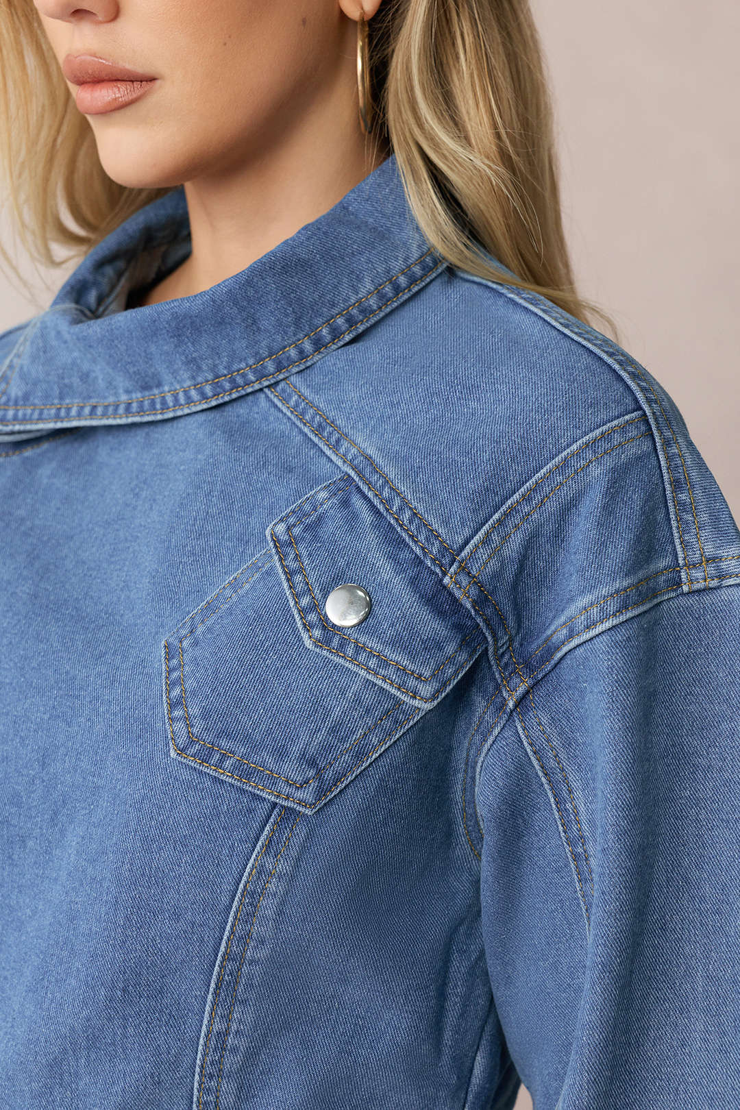 Denim  Asymmetrical Zipper Long-Sleeve Top - Image 8