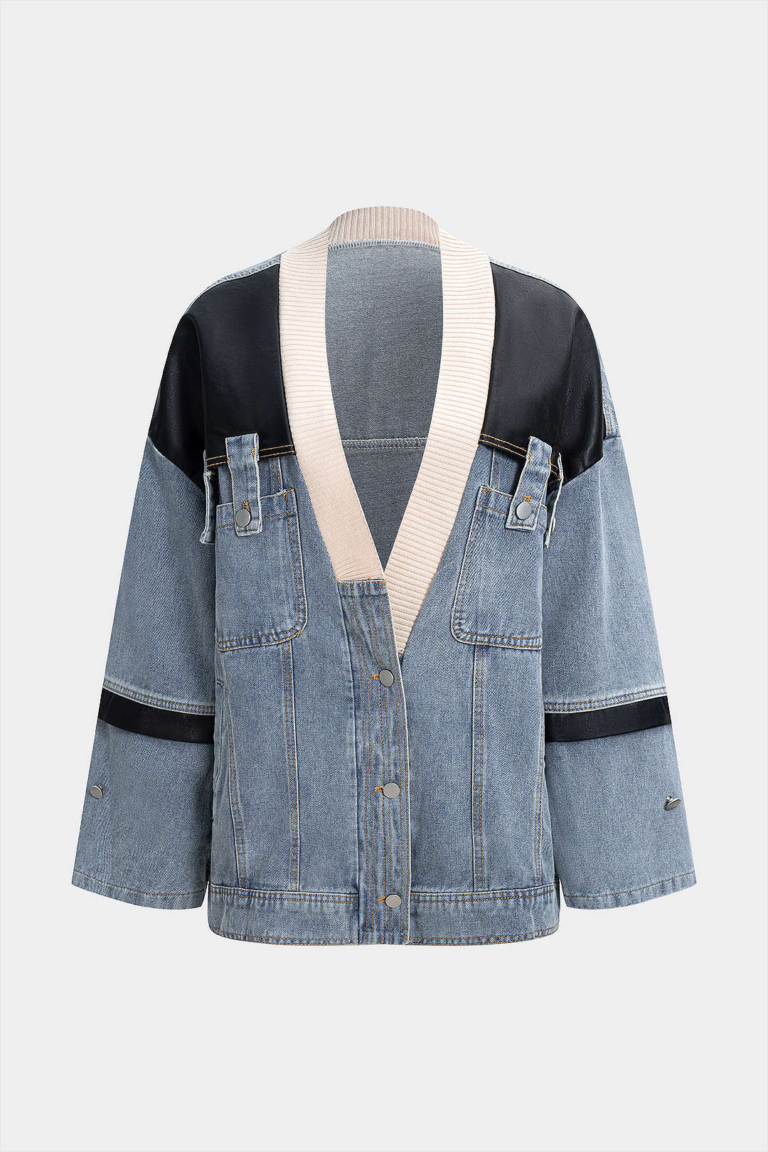Denim Faux Leather Patchwork Outerwear