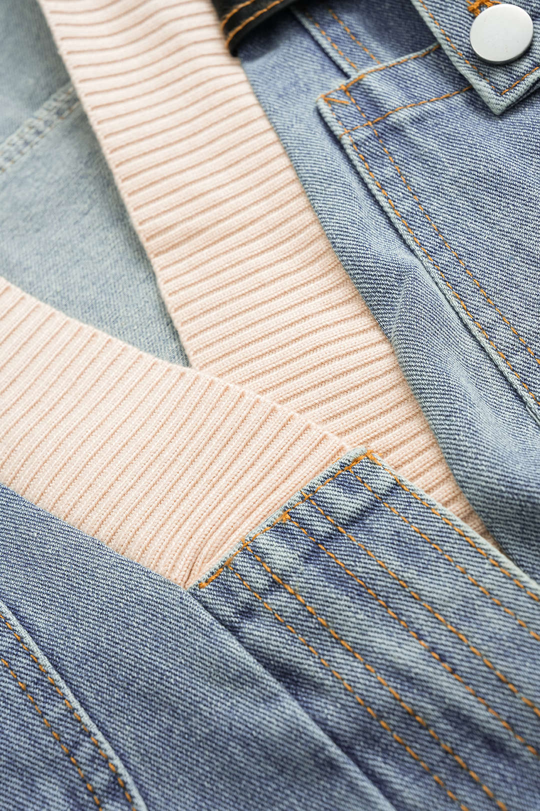 Denim Faux Leather Patchwork Outerwear - Image 4