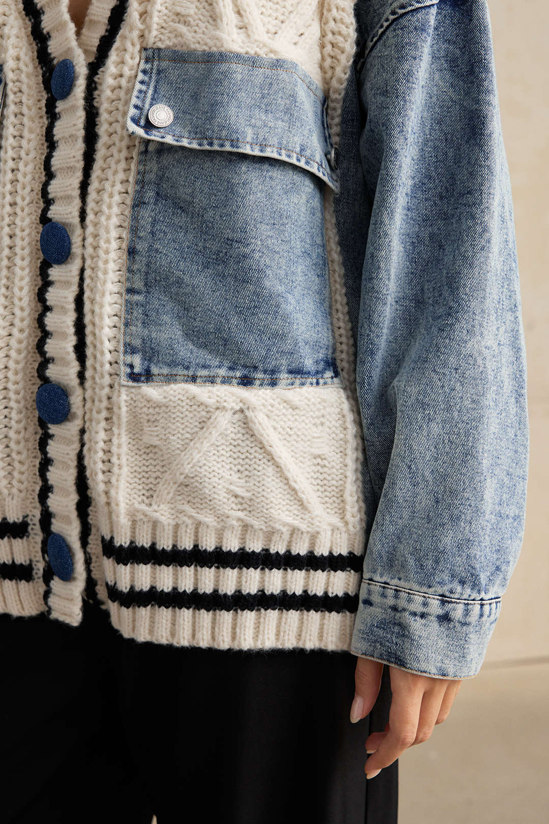Denim Patchwork Knit Outerwear - Image 9