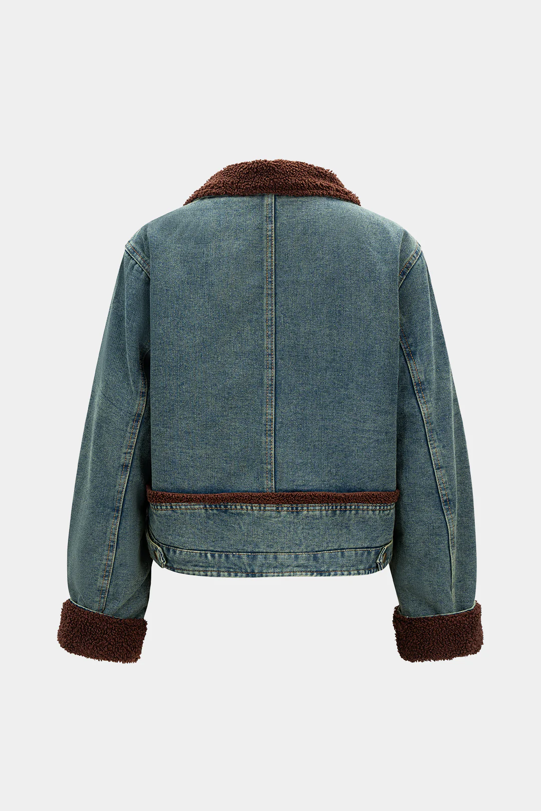 Denim Patchwork Button Fake Pockets Outerwear - Image 2