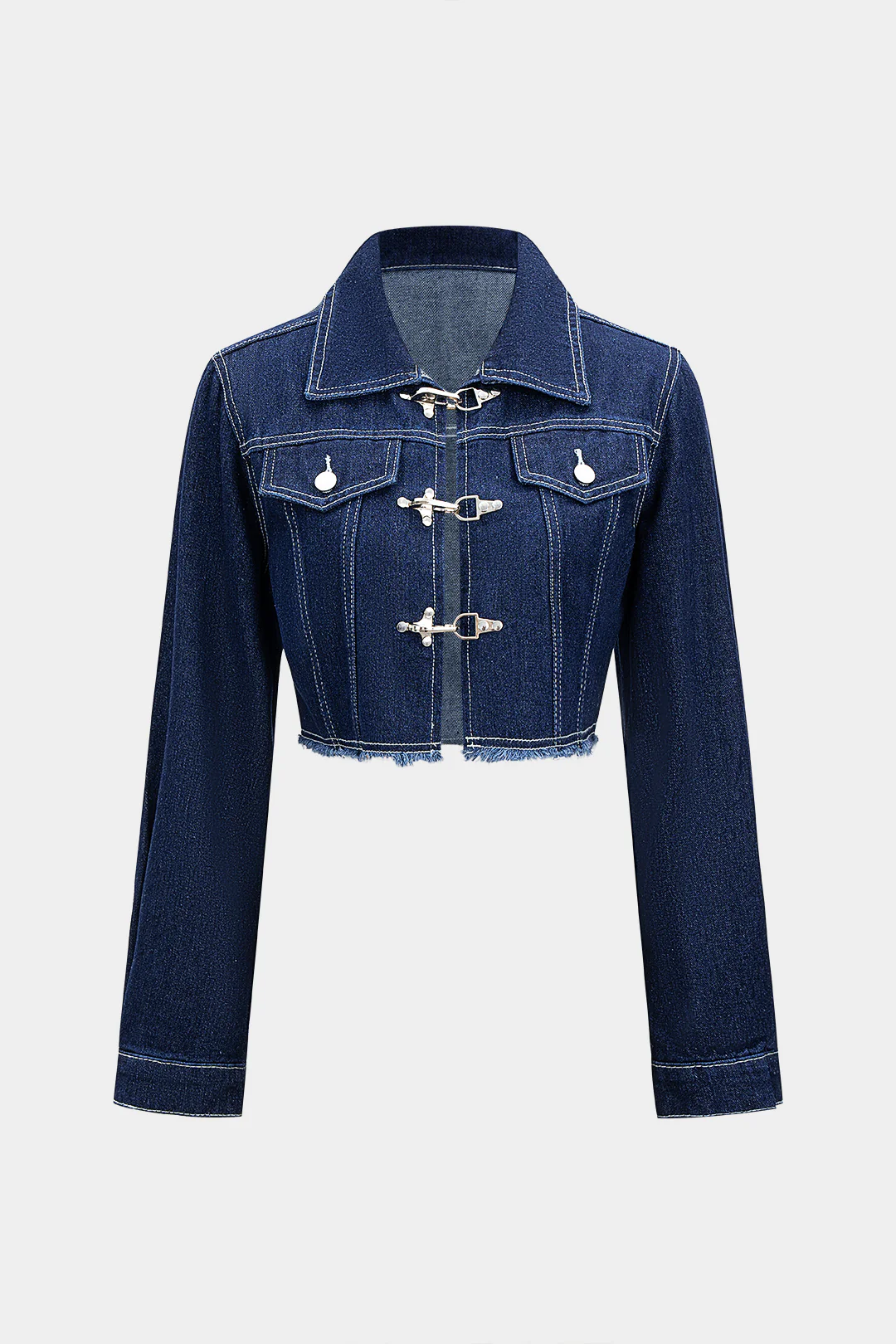 Denim Metallic Button Frayed Outerwear