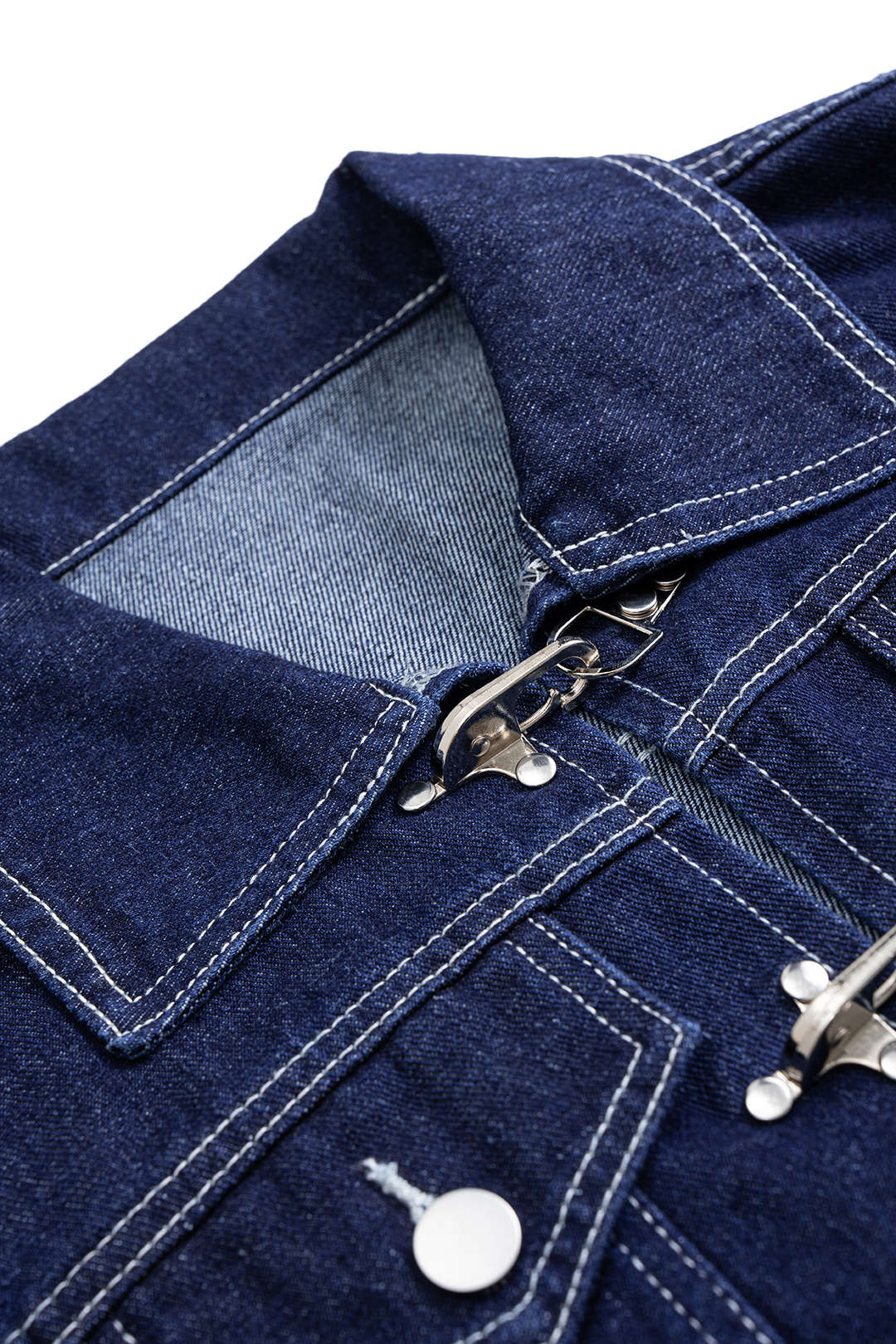 Denim Metallic Button Frayed Outerwear - Image 3