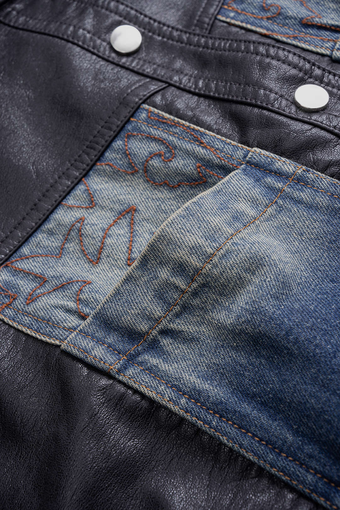 Denim Faux Leather Patchwork Outerwear - Image 3