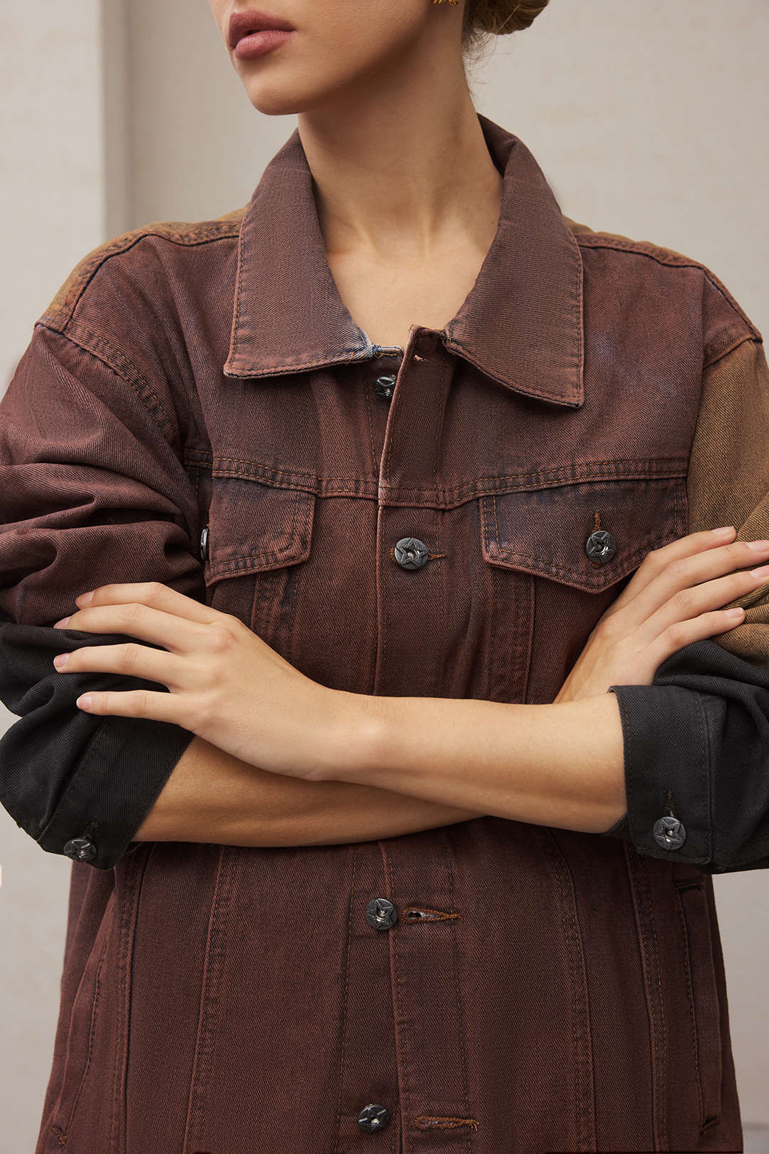 Denim Tie Dye Print Button Pocket Outerwear - Image 4