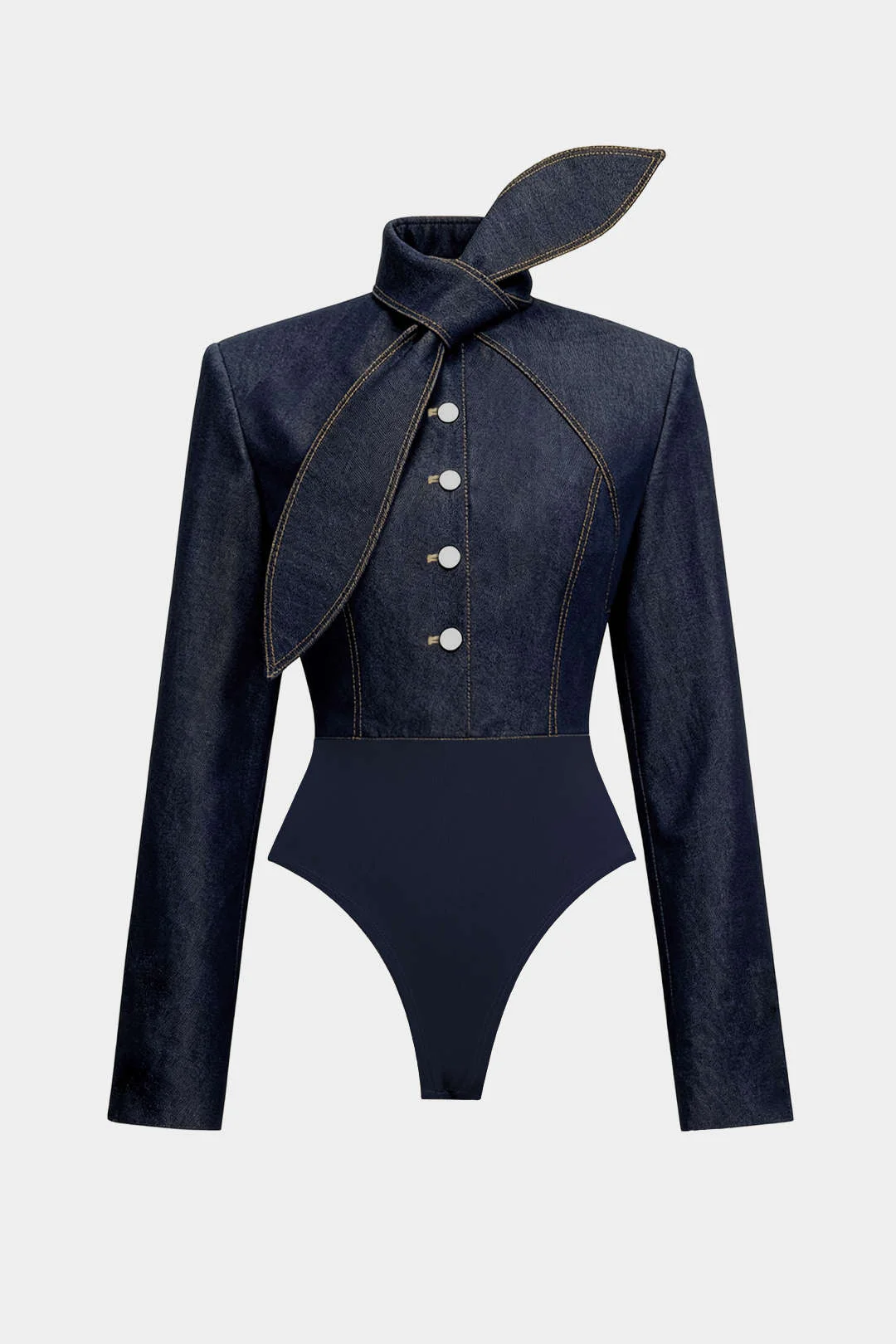 Denim Tie-Up Button Bodysuit
