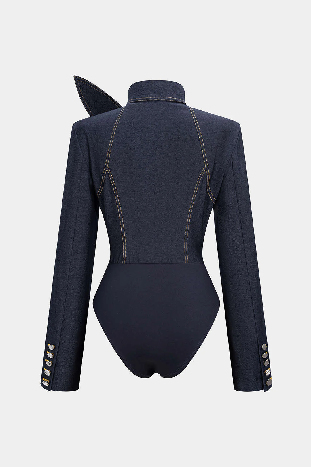 Denim Tie-Up Button Bodysuit - Image 2