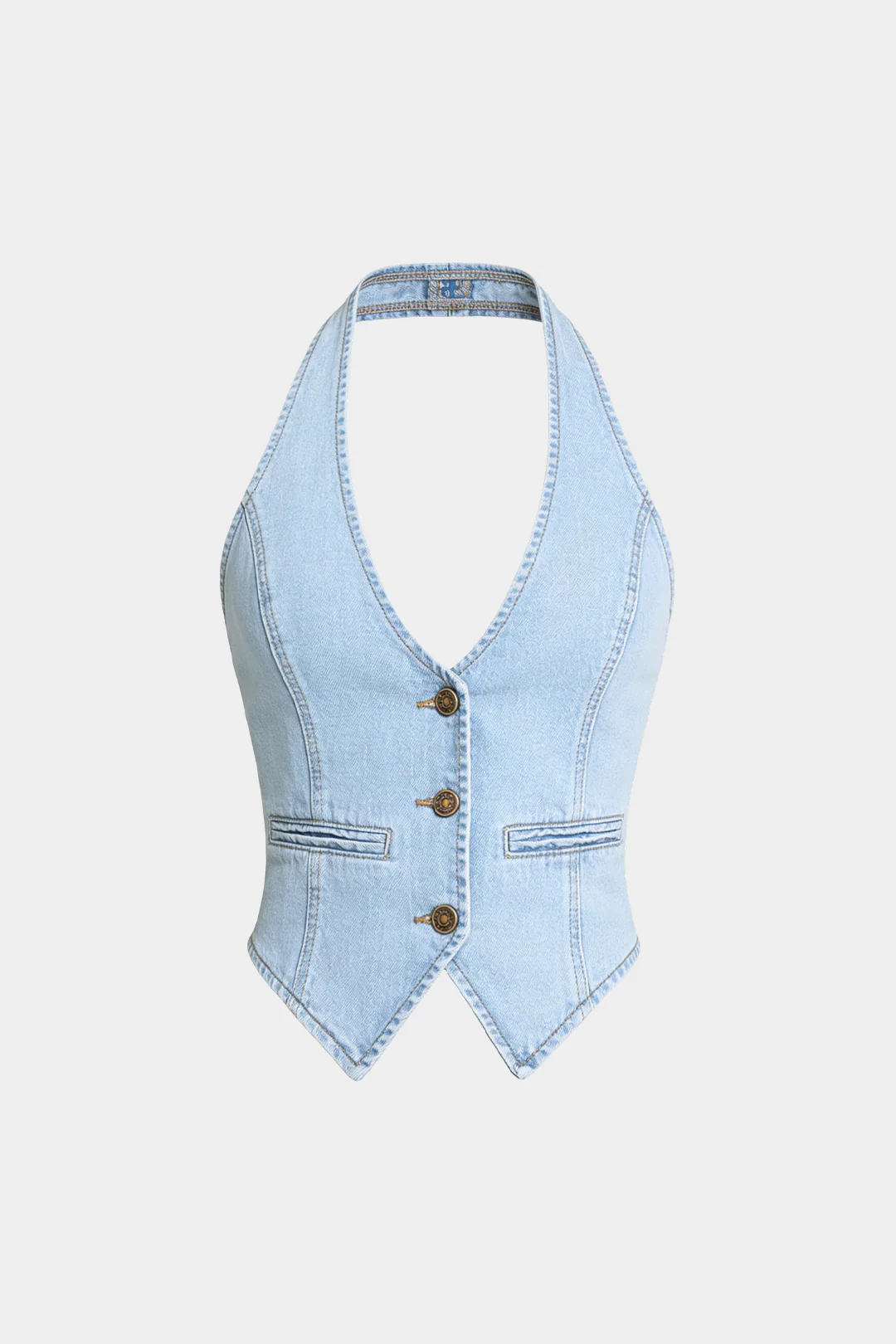 Denim Halter Neck Metallic Vest