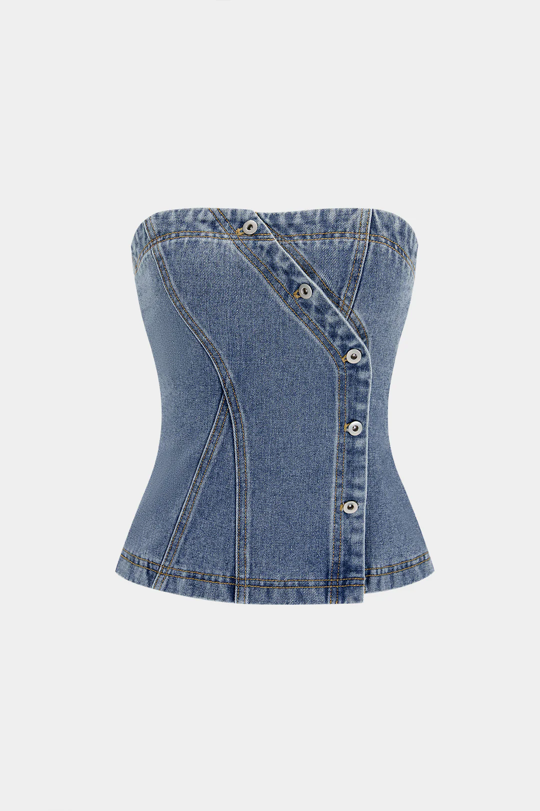 Denim Asymmetrical Button Tube Top