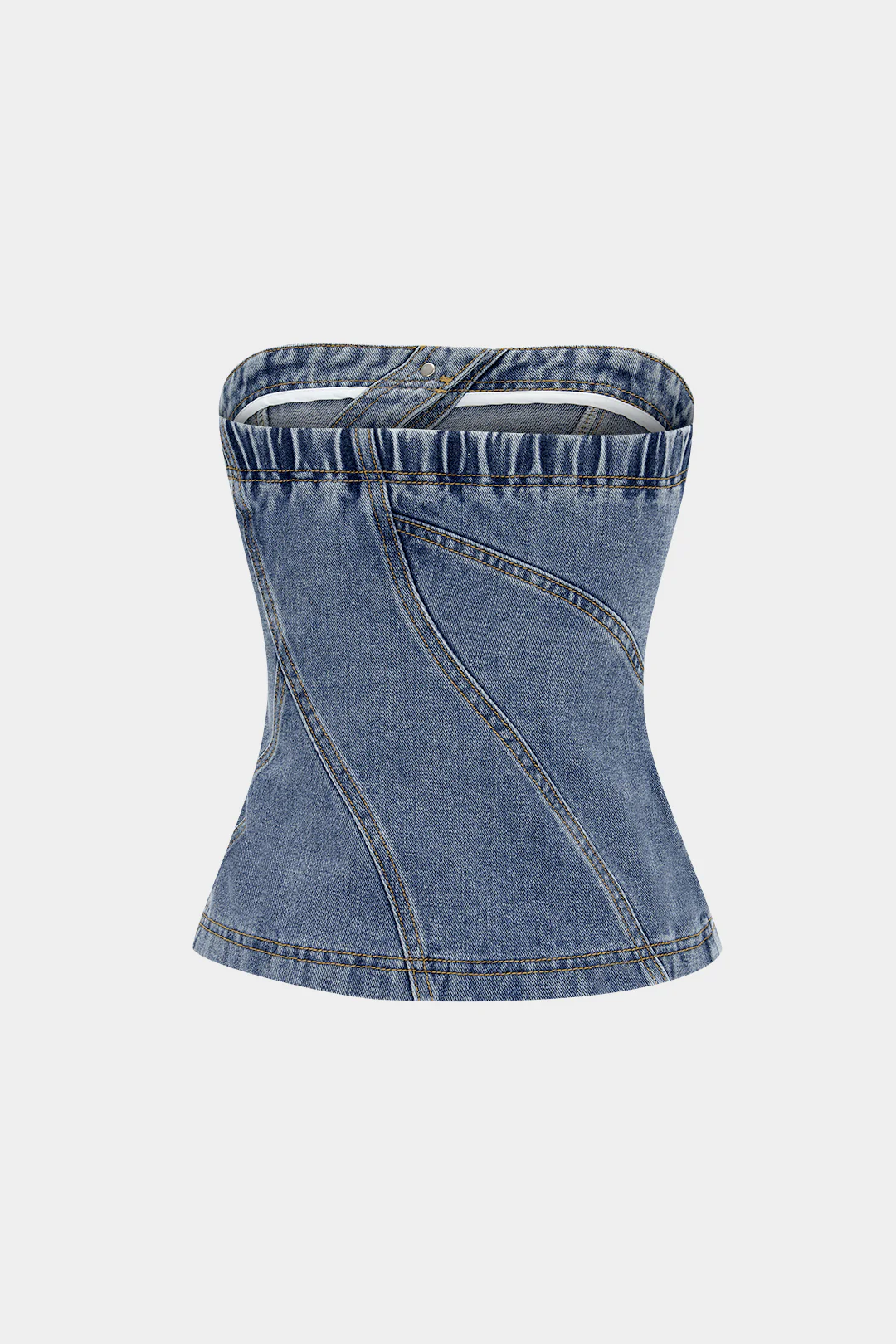Denim Asymmetrical Button Tube Top - Image 2