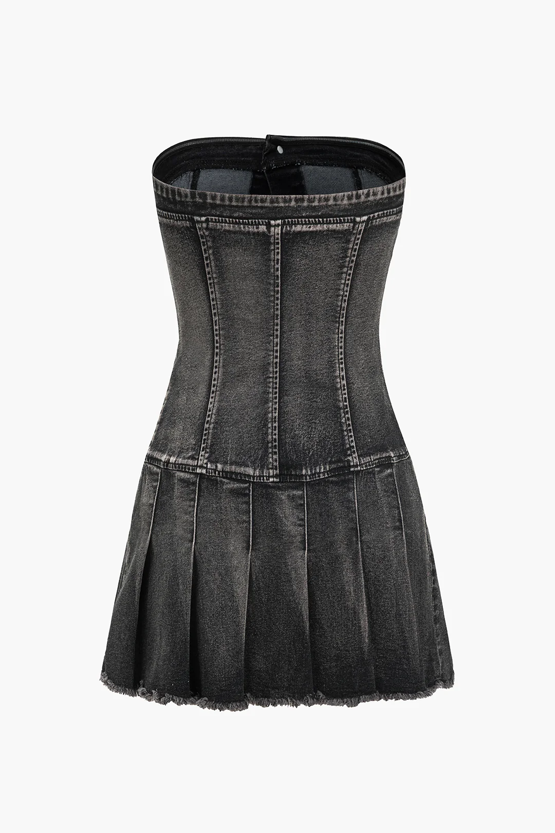 Denim Pleated Strapless Mini Dress - Image 2