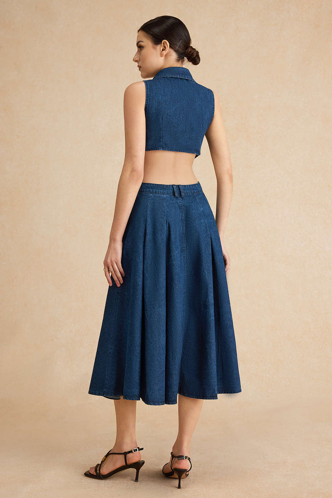 Denim Button Cut Out Dress - Image 7