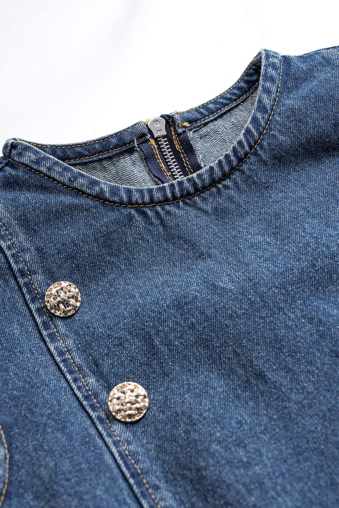 Denim Pleated Button Zipper Sleeveless Dress - Image 3