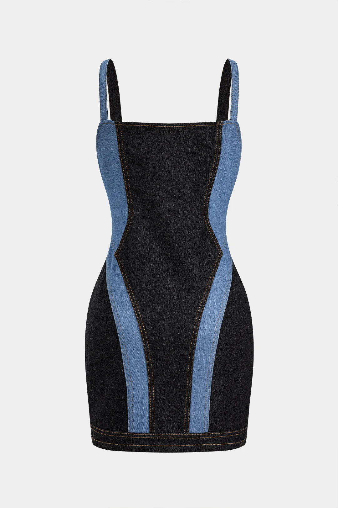Contrast Denim Patchwork Zipper Bustier Dress - Image 2