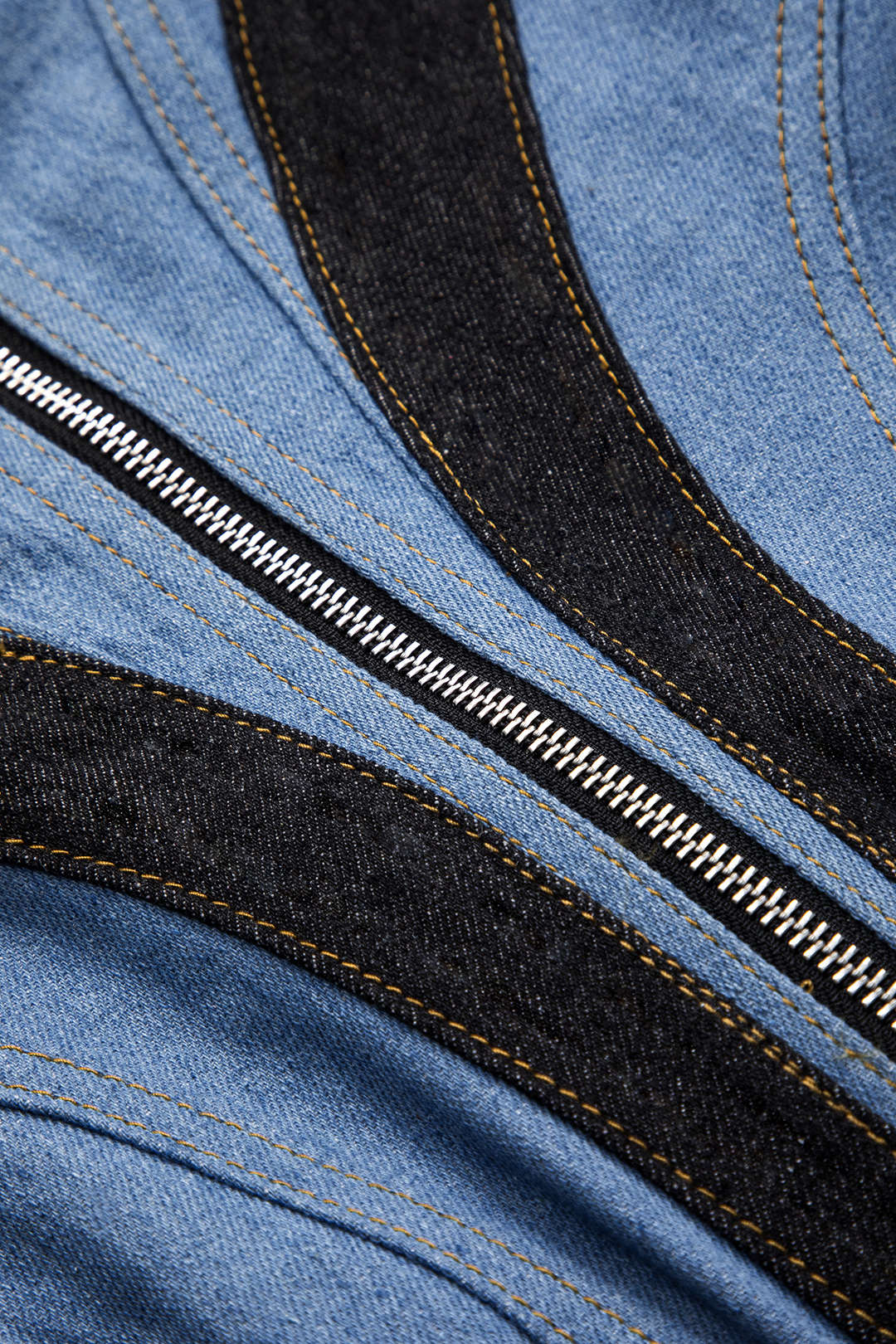 Contrast Denim Patchwork Zipper Bustier Dress - Image 4