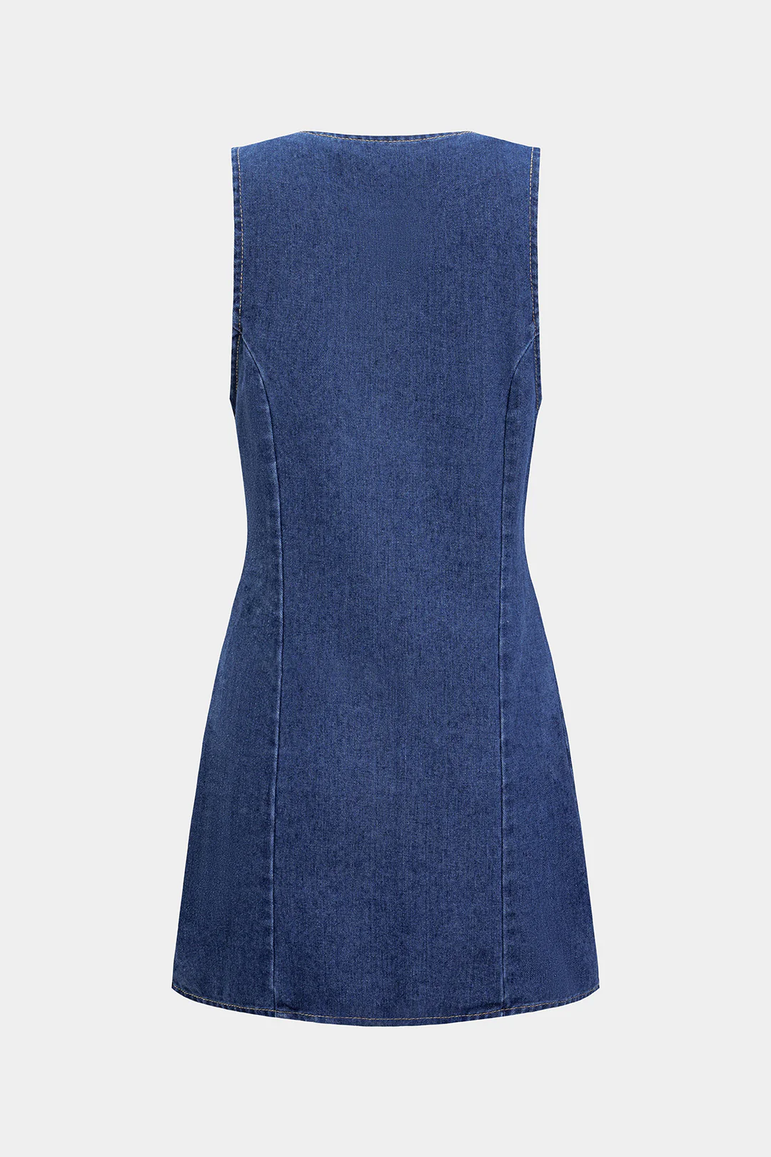 Denim Round Neck Button Sleeveless Dress - Image 2