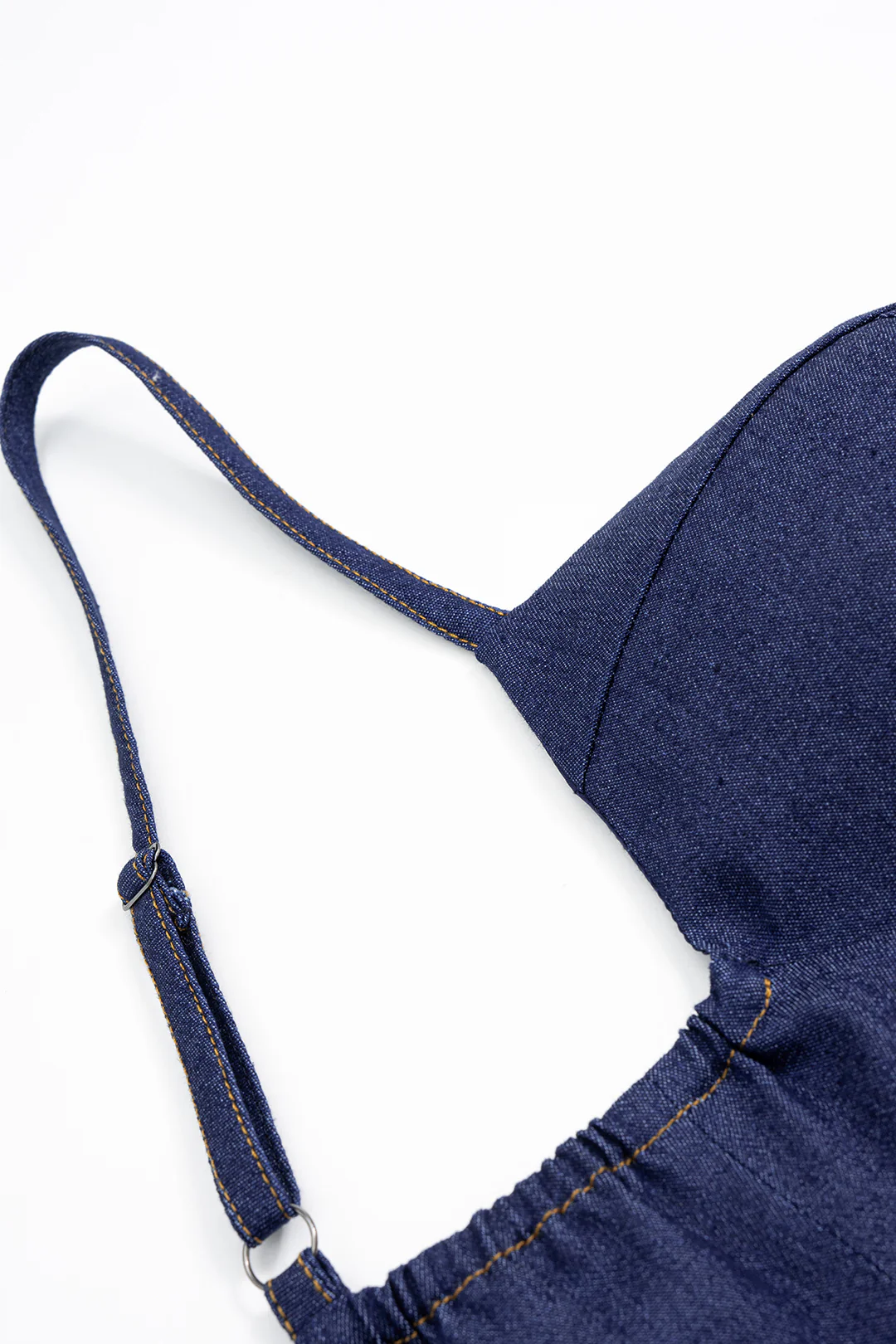 Denim Asymmetrical Ruched Bustier Belted Zipper Maxi Dress - Image 3