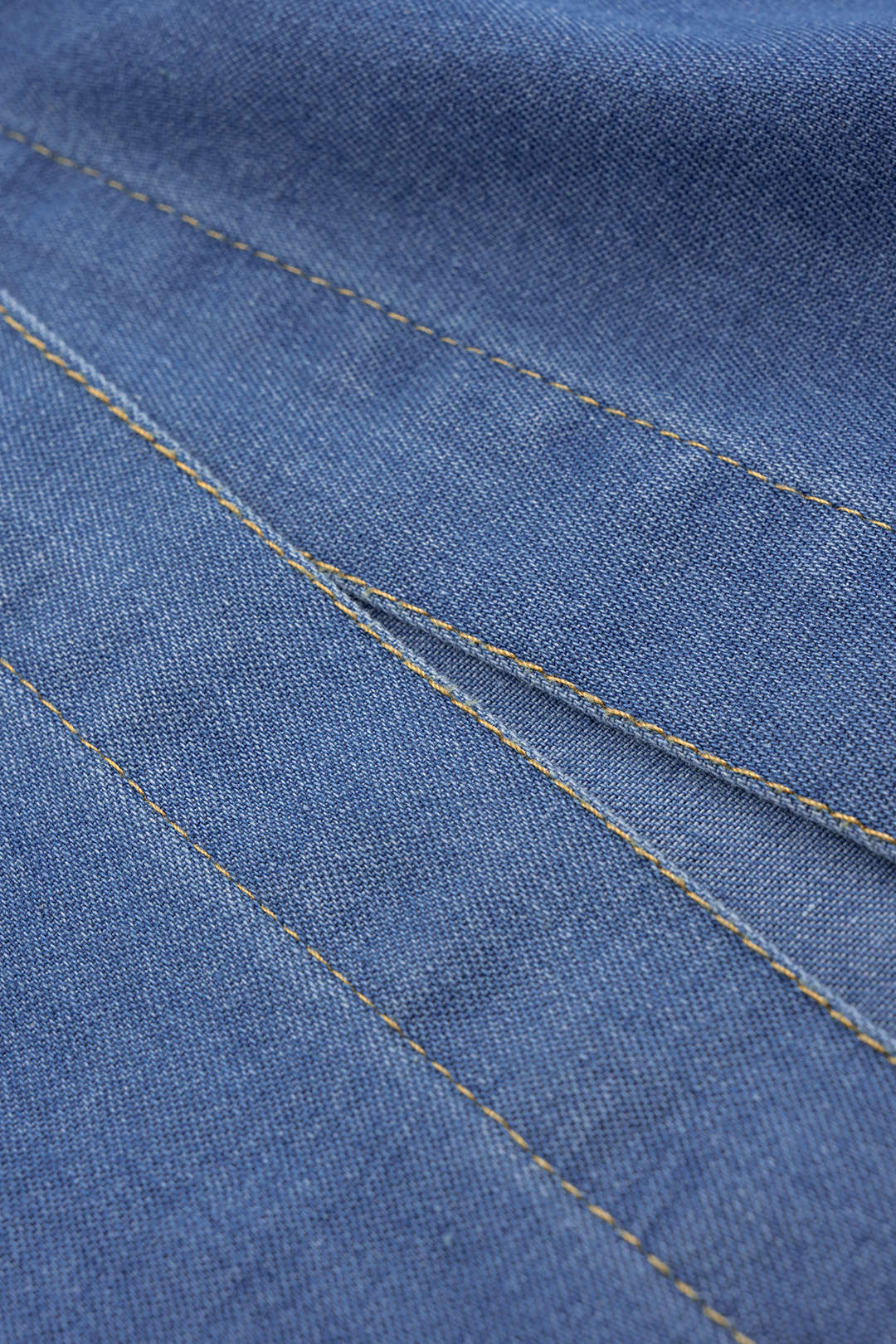 Denim V-Neck Ruched Button Tie-Up Short Sleeve Dress - Image 4