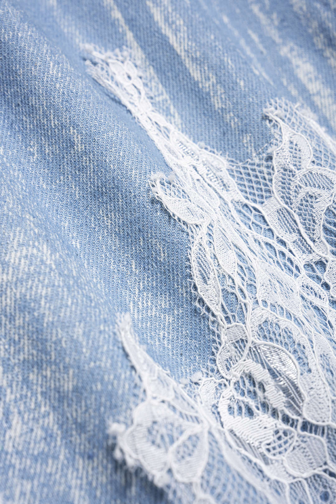 Denim Patchwork Lace Trim Zipper Sleeveless Mini Dress - Image 3