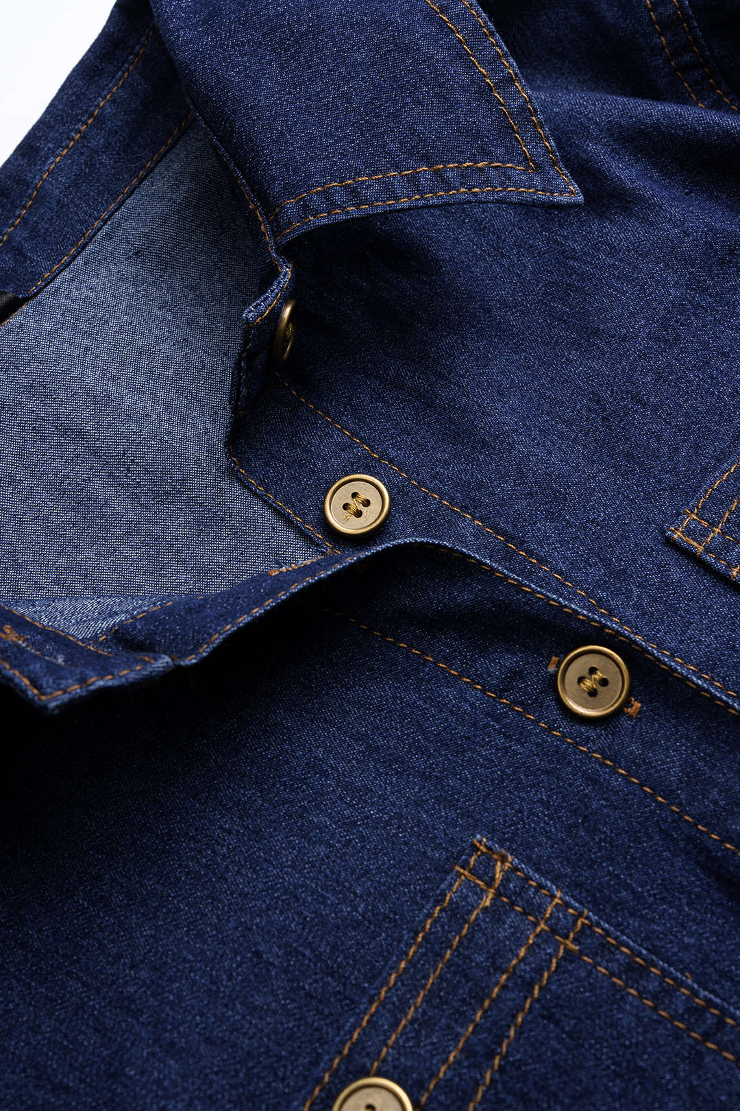 Denim Lapel Belted Button Short Sleeve Dress - Image 3