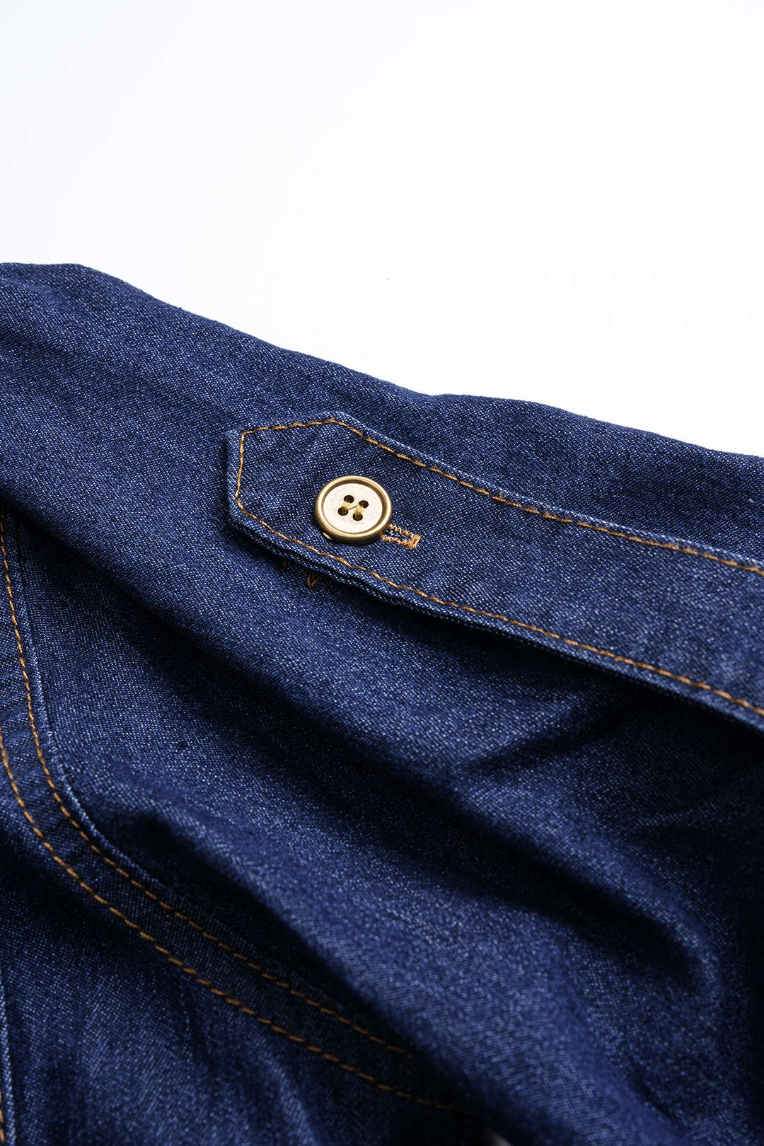 Denim Lapel Belted Button Short Sleeve Dress - Image 4