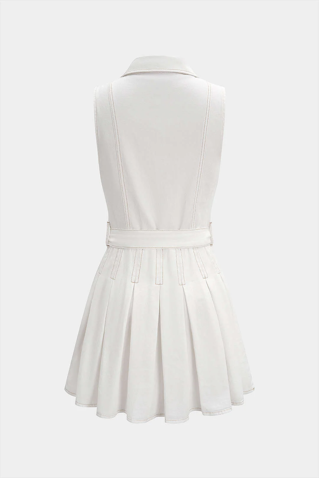 Denim Button Pleated Sleeveless Dress - Image 3