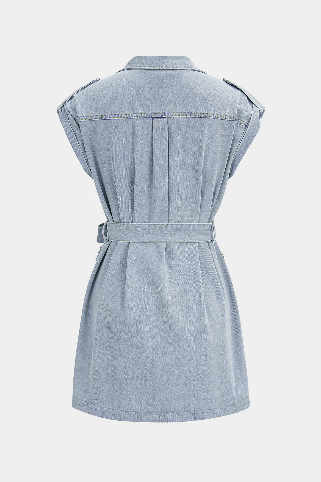Denim Lapel Belted MIni Dress - Image 2