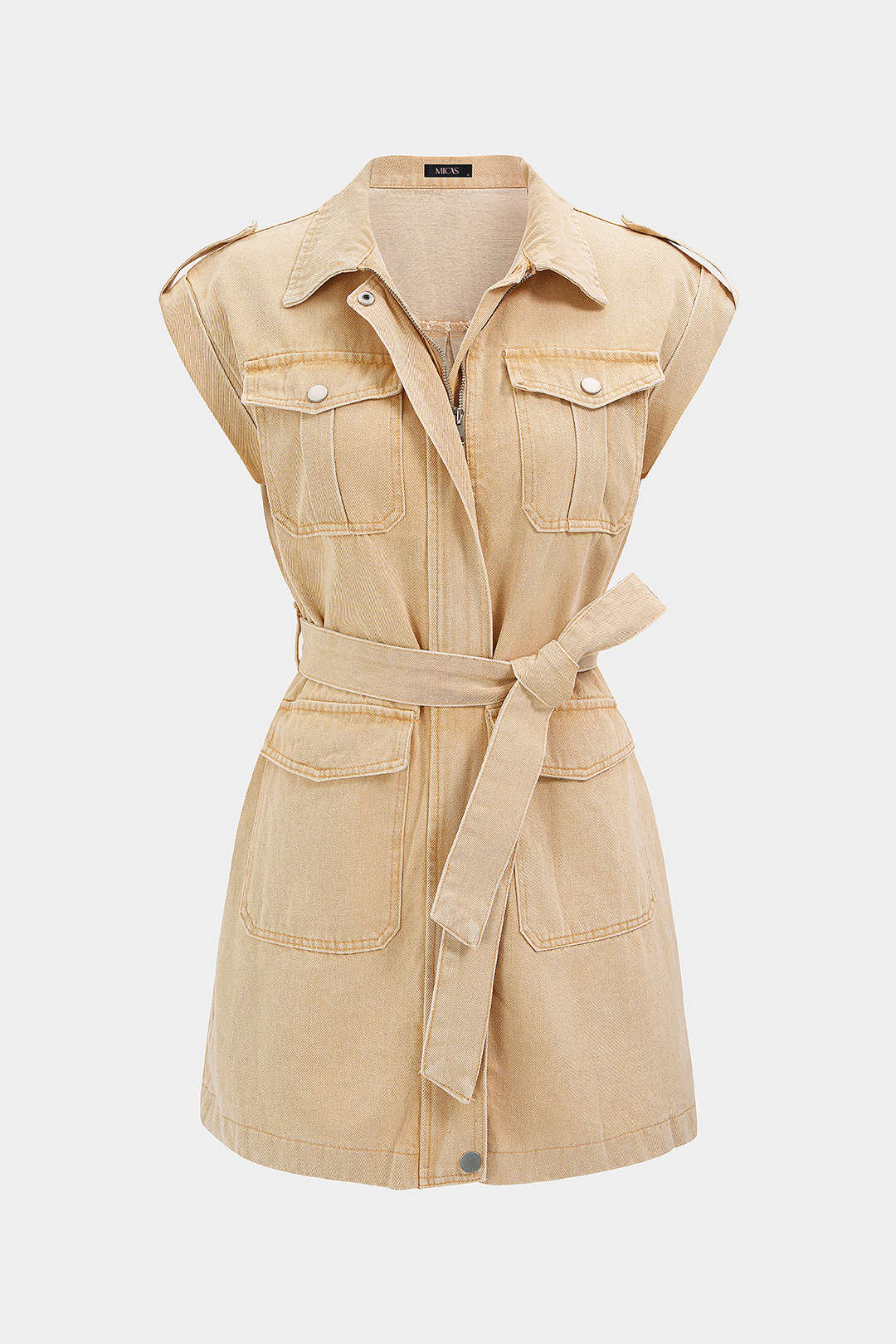 Denim Lapel Belted MIni Dress - Image 5