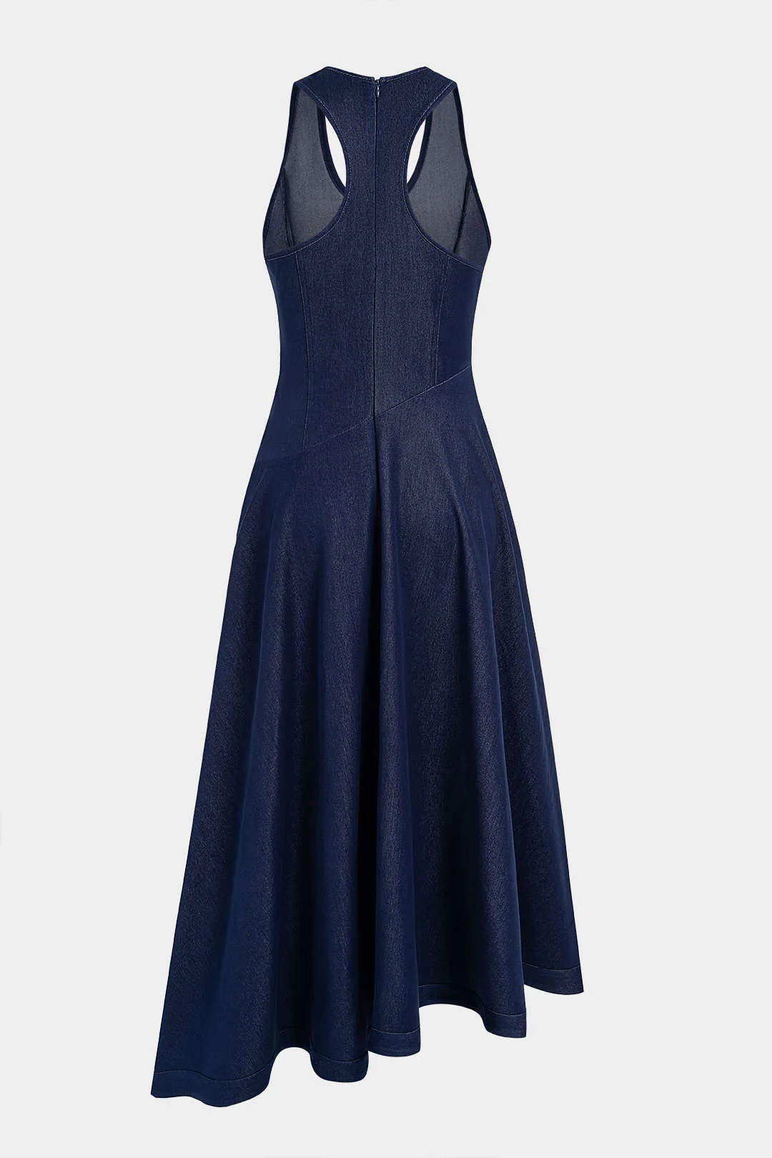Round Neck Asymmetrical Hem Ruched Sleeveless Dress - Image 2
