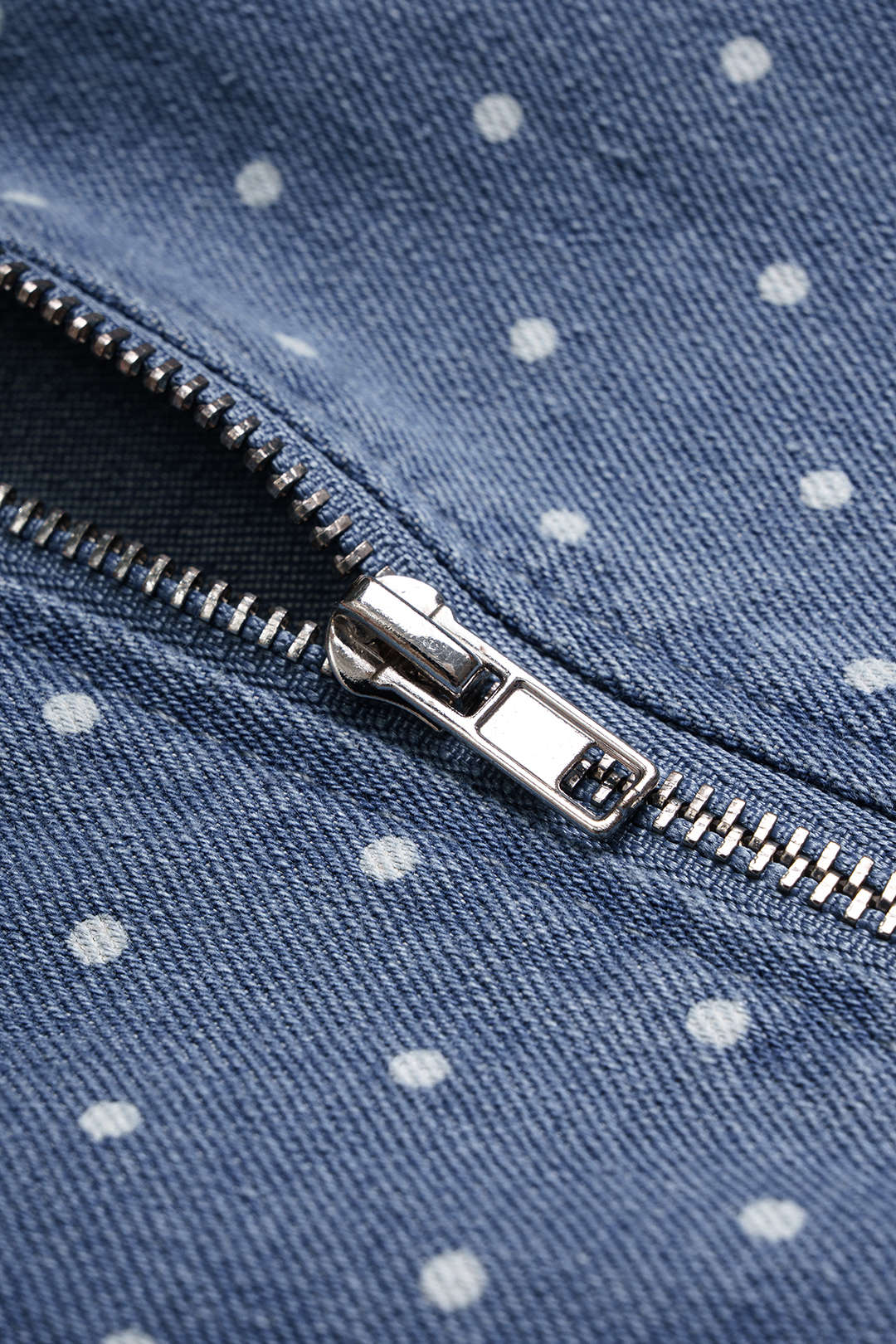 Denim Polka Dots Print Zipper Sleeveless Mini Dress - Image 3