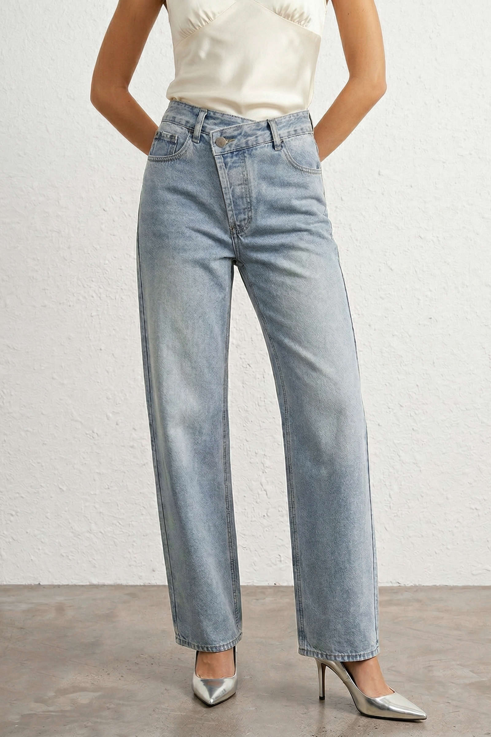 Asymmetric Waist Straight Leg Jeans - Image 4