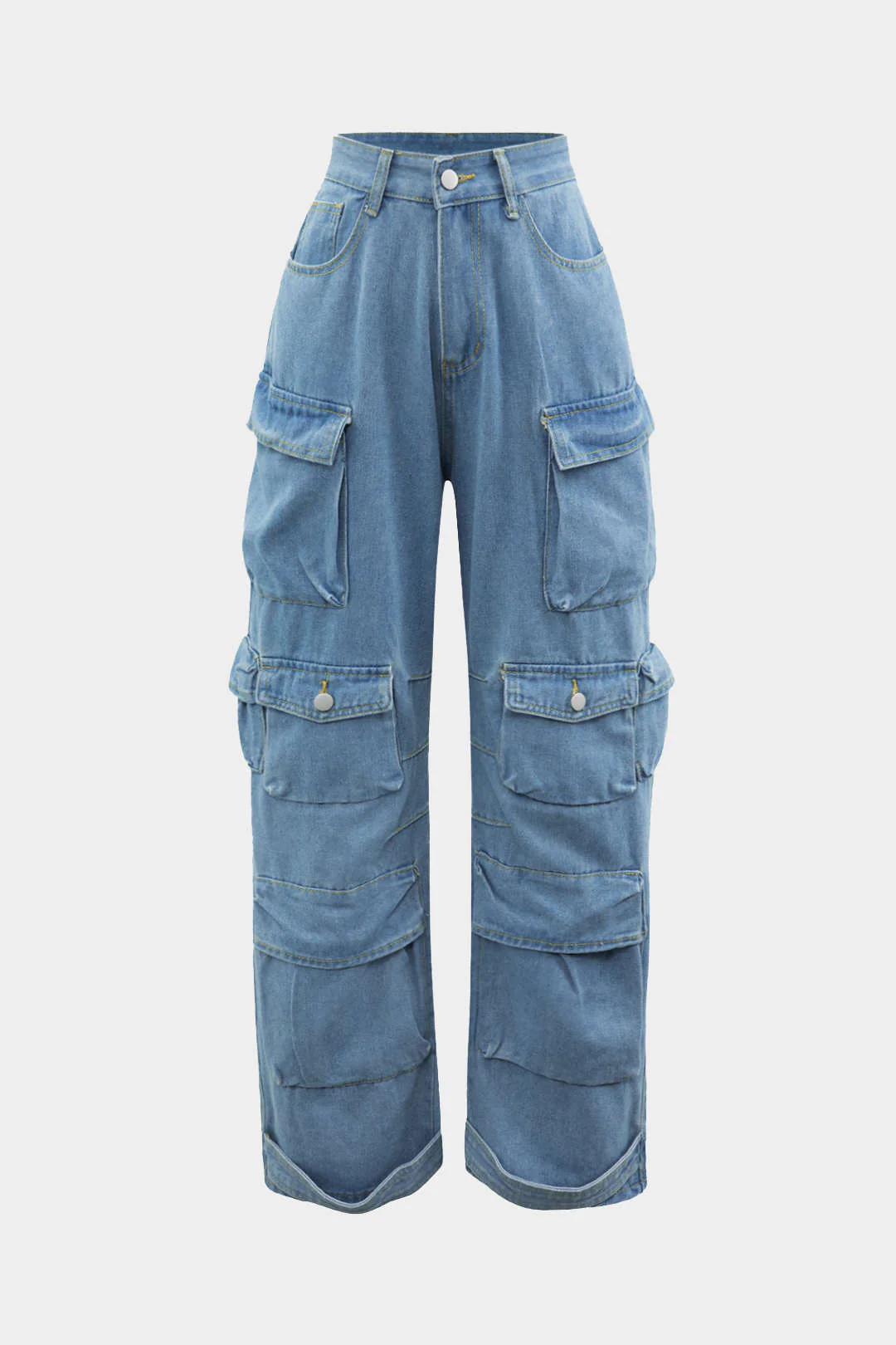 Multi Pocket Rolled Hem Wide Leg Cargo Jeans - Image 5
