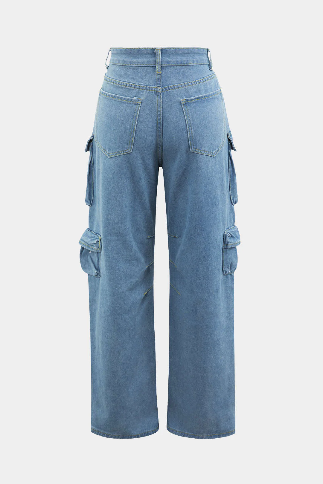 Multi Pocket Rolled Hem Wide Leg Cargo Jeans - Image 6