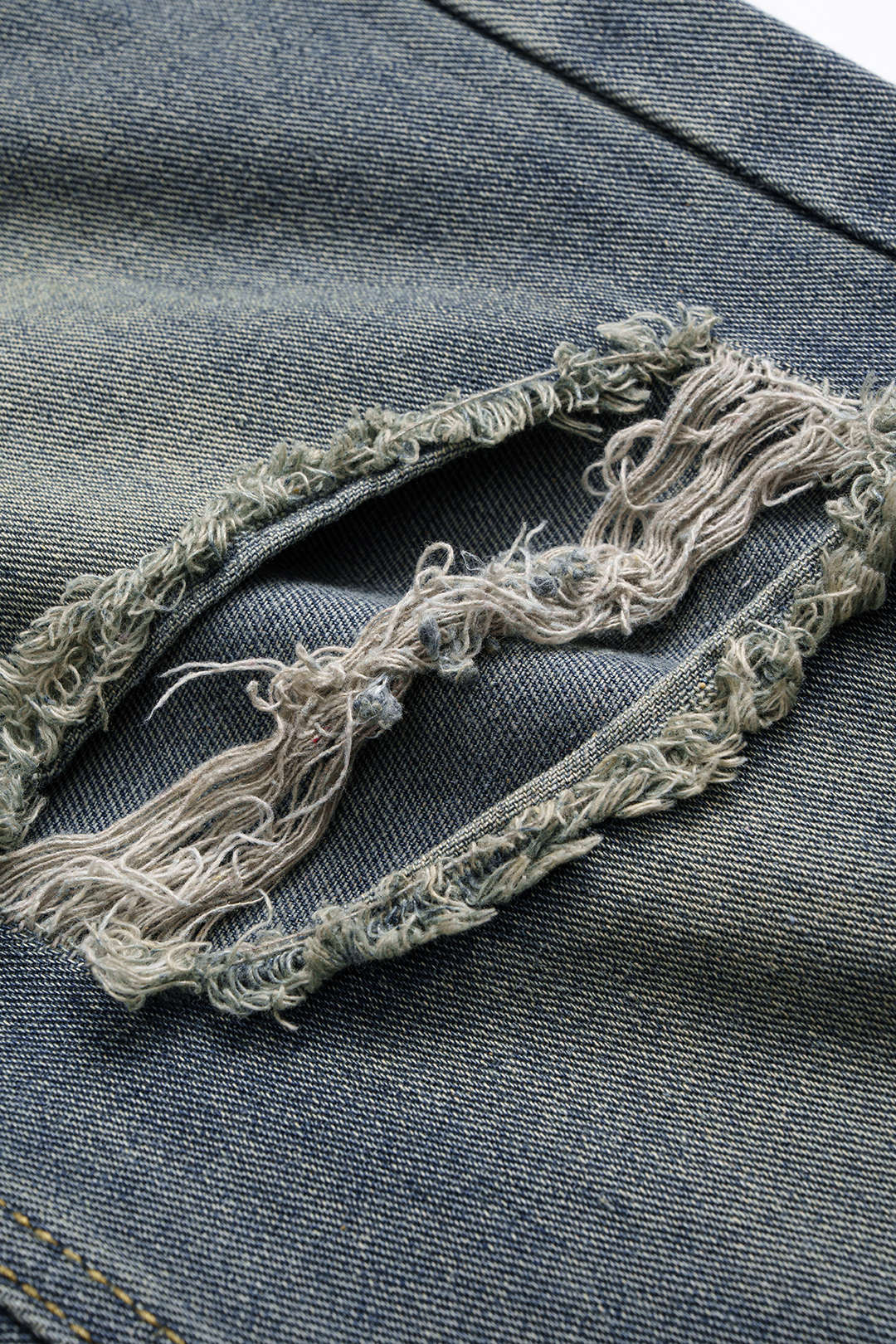 Retro Print Washed Ripped Asymmetrical Jeans - Image 4