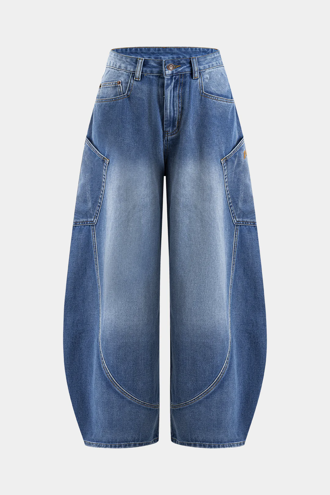 Denim Washed Wide Leg Barrel Jeans - Image 14