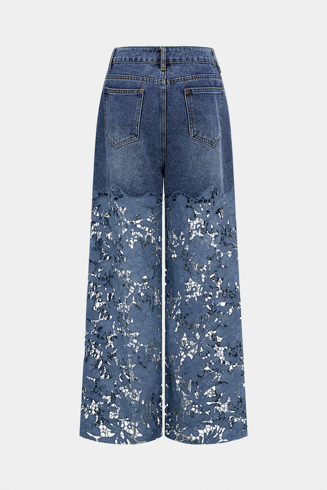 Lace Cut Out Patchwork Wide Leg Jeans - Image 2