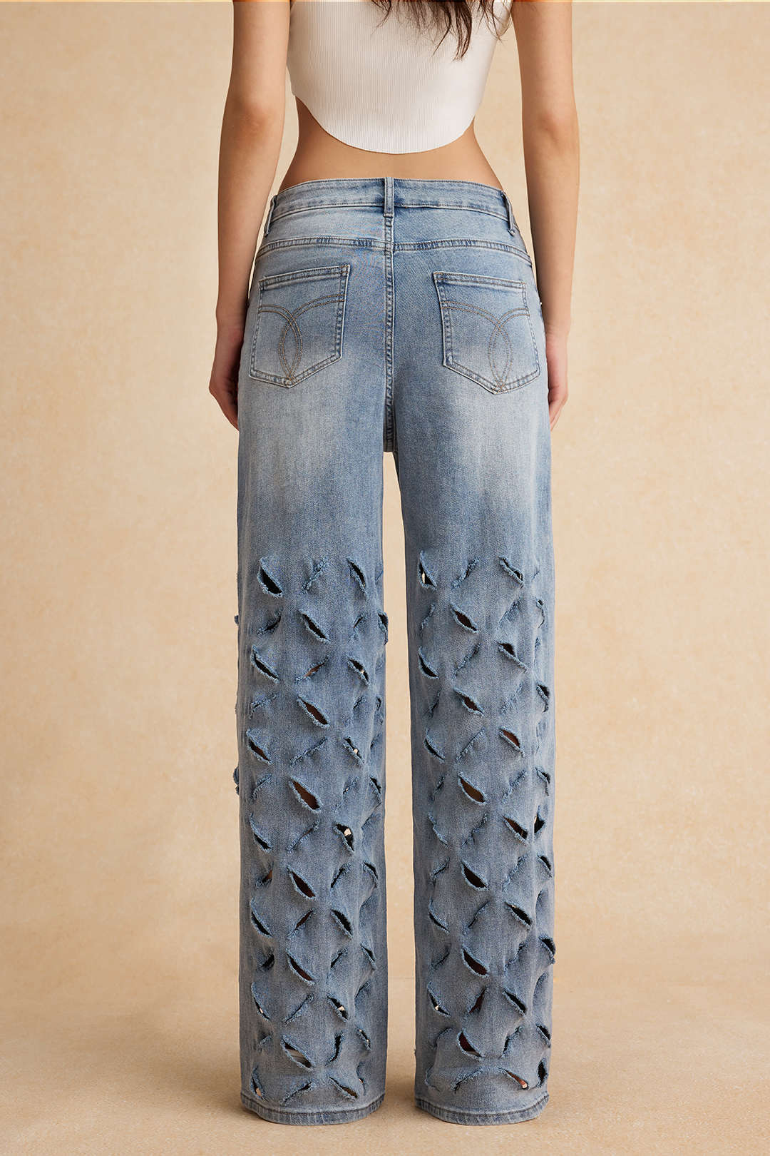 Ripped Cut Out Button Pocket Wide Leg Jeans - Image 7