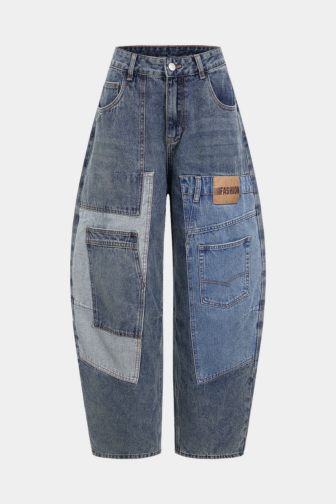 Denim Patchwork Barrel Jeans - Image 5
