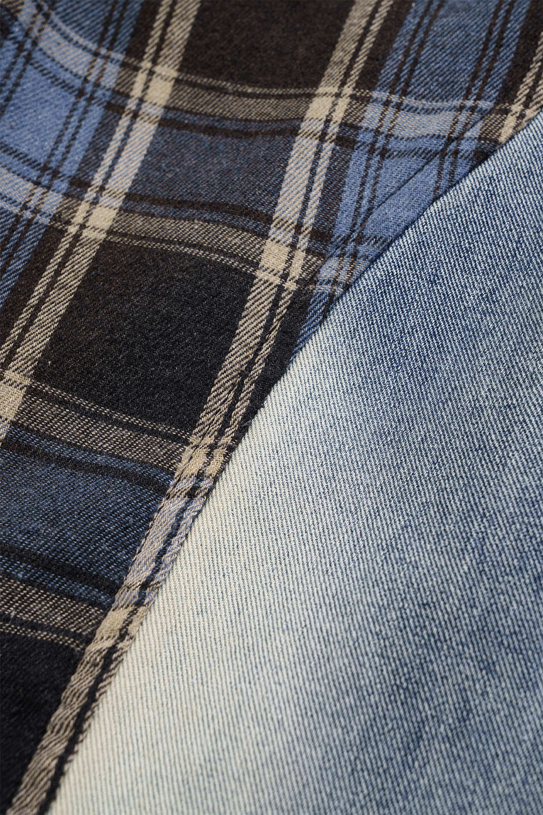 Denim Patchwork Plaid Print Washed Jeans - Image 3